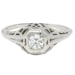 Art Deco 0.30 CTW Old European Diamond 18 Karat White Gold Orange Blossom Engagement Ring