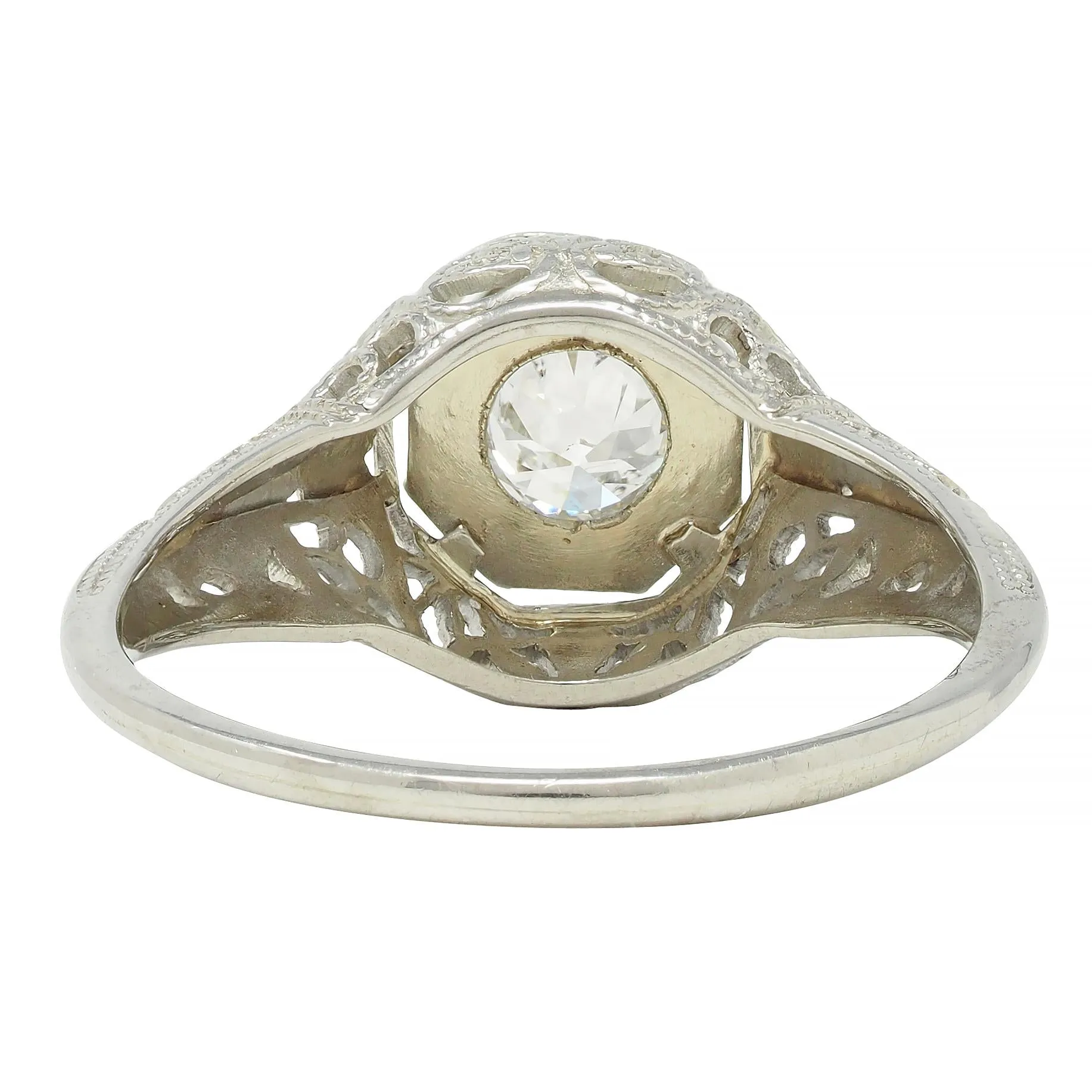 Art Deco 0.31 CTW Old European Cut Diamond 18 Karat Gold Lotus Engagement Ring