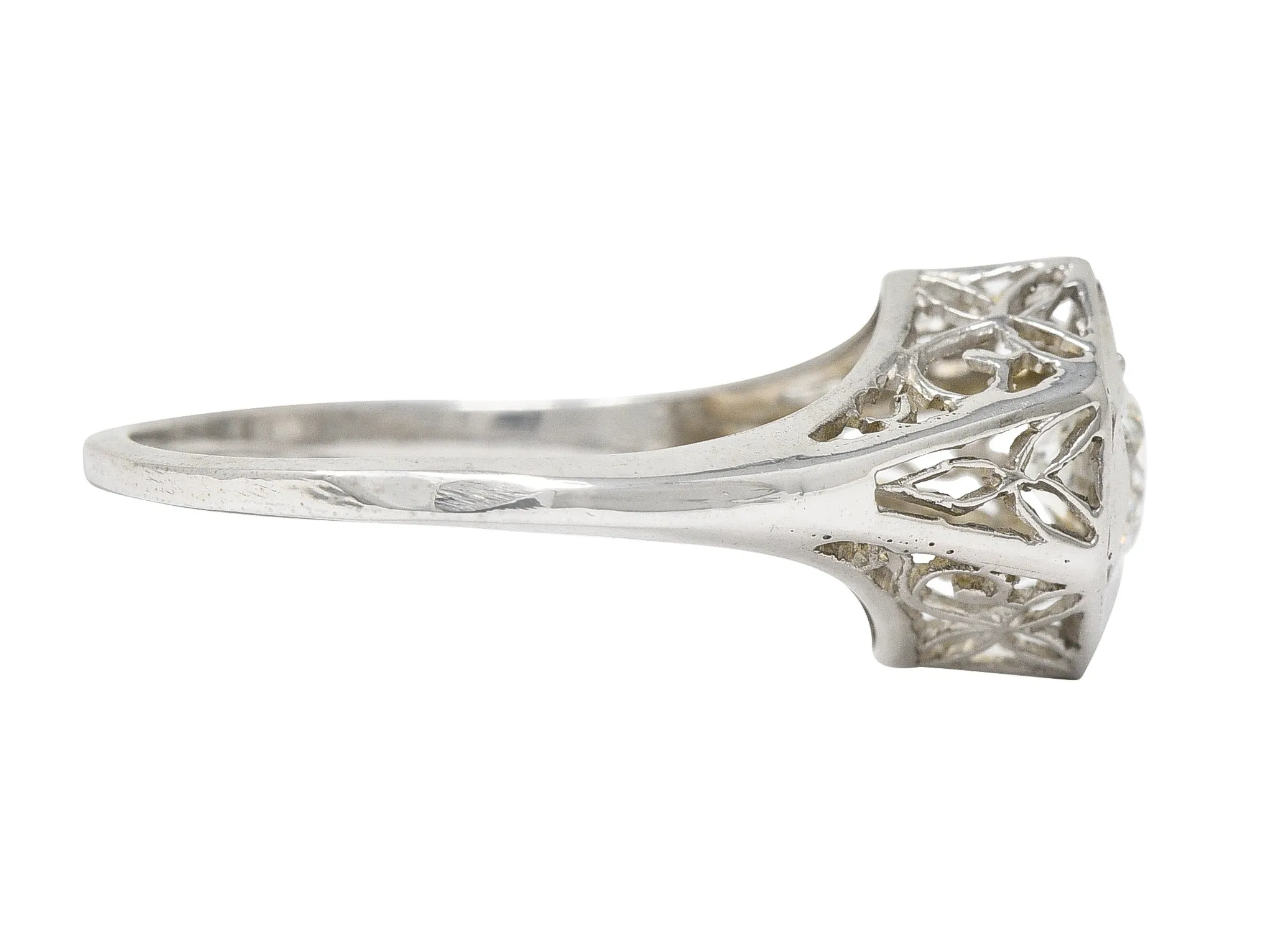 Art Deco 0.47 CTW Diamond 14 Karat White Gold Starburst Foliate Engagement Ring