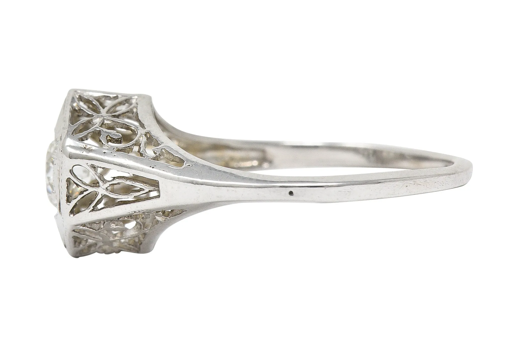 Art Deco 0.47 CTW Diamond 14 Karat White Gold Starburst Foliate Engagement Ring