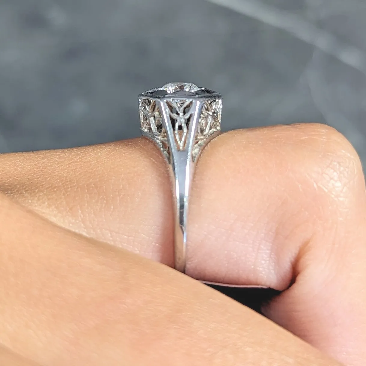 Art Deco 0.47 CTW Diamond 14 Karat White Gold Starburst Foliate Engagement Ring