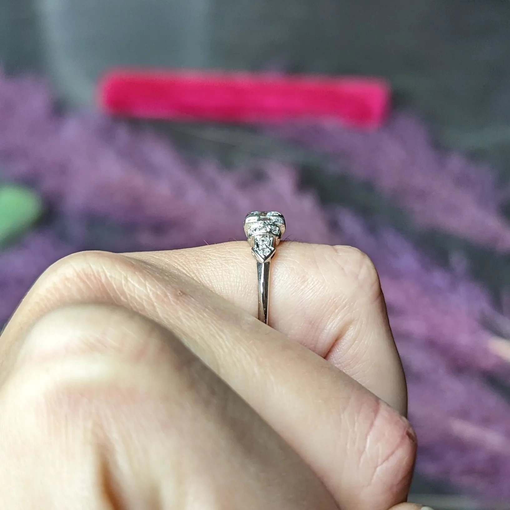Art Deco 0.61 CTW Old European Cut Diamond Platinum Arrow Engagement Ring