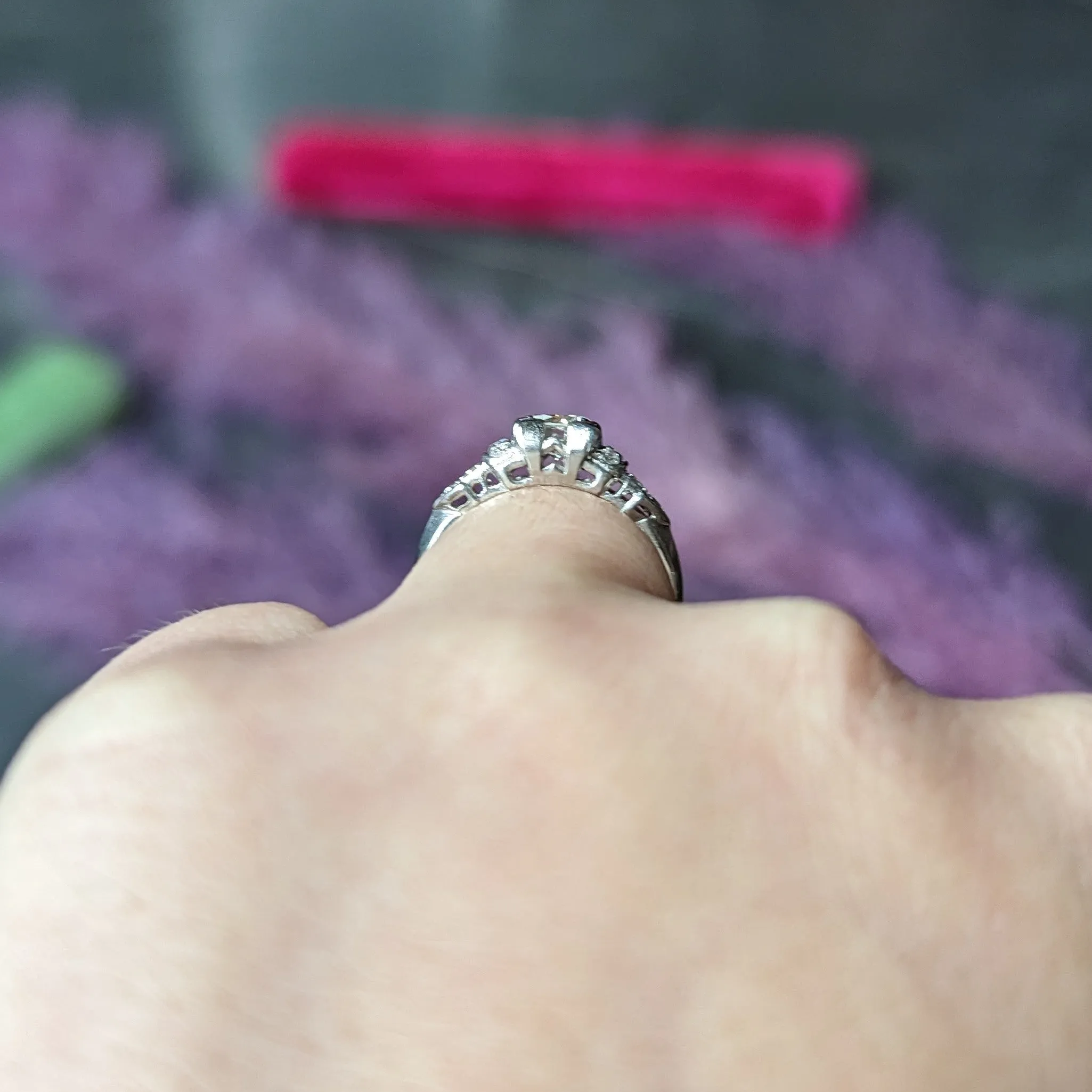 Art Deco 0.61 CTW Old European Cut Diamond Platinum Arrow Engagement Ring