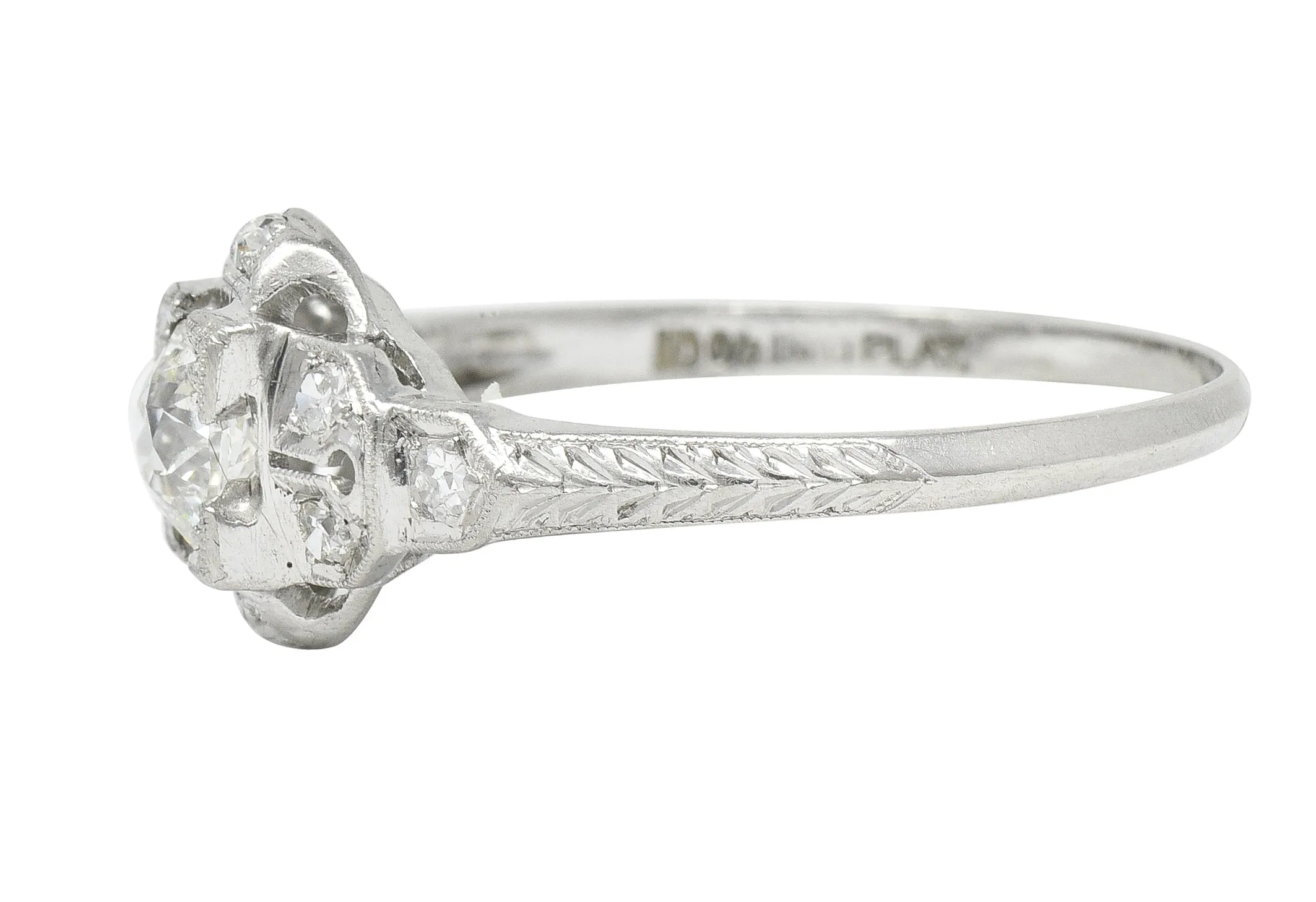 Art Deco 0.64 CTW Old European Cut Diamond Platinum Quatrefoil Engagement Ring