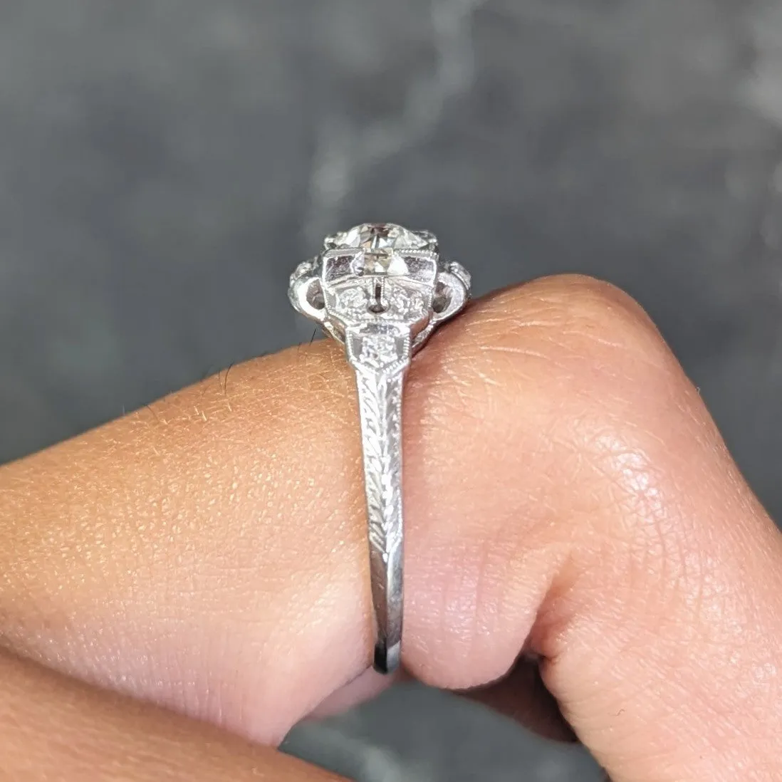 Art Deco 0.64 CTW Old European Cut Diamond Platinum Quatrefoil Engagement Ring