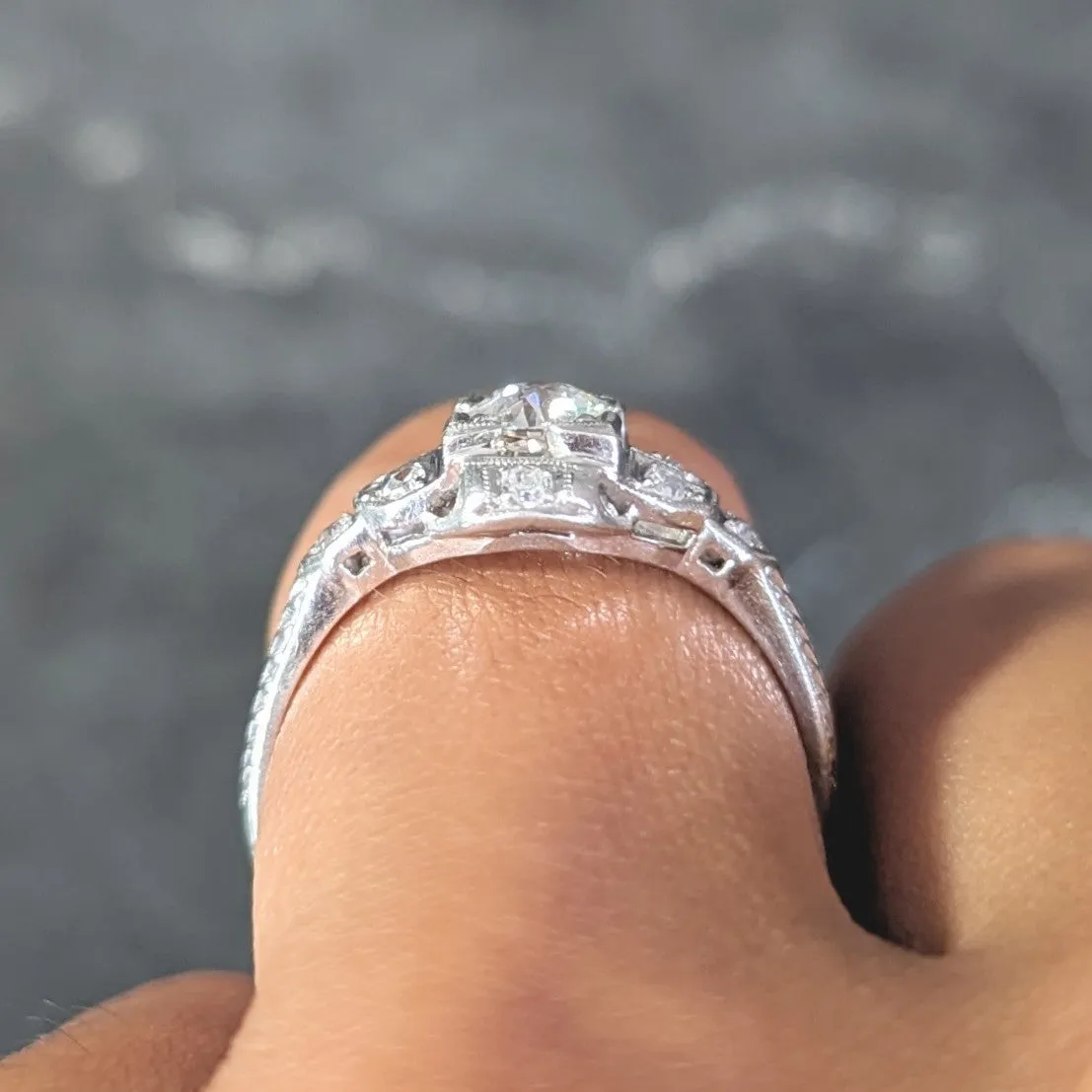 Art Deco 0.64 CTW Old European Cut Diamond Platinum Quatrefoil Engagement Ring