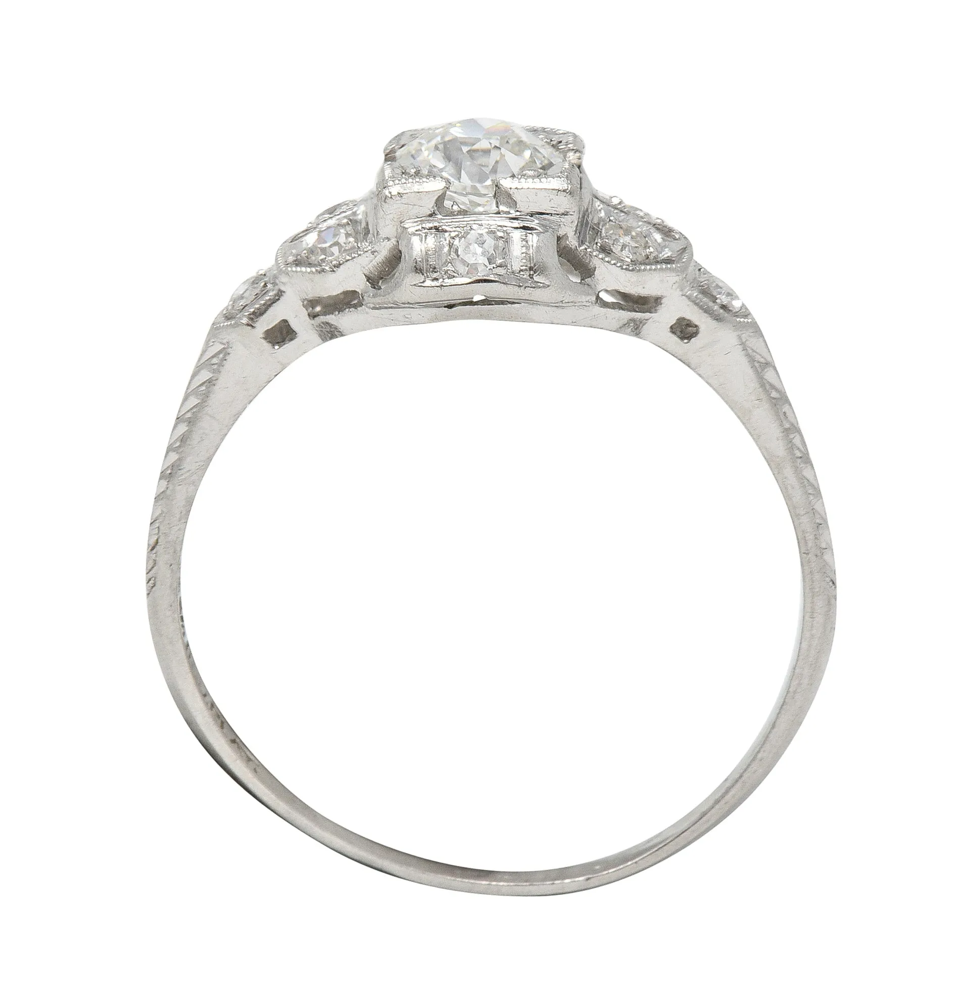 Art Deco 0.64 CTW Old European Cut Diamond Platinum Quatrefoil Engagement Ring