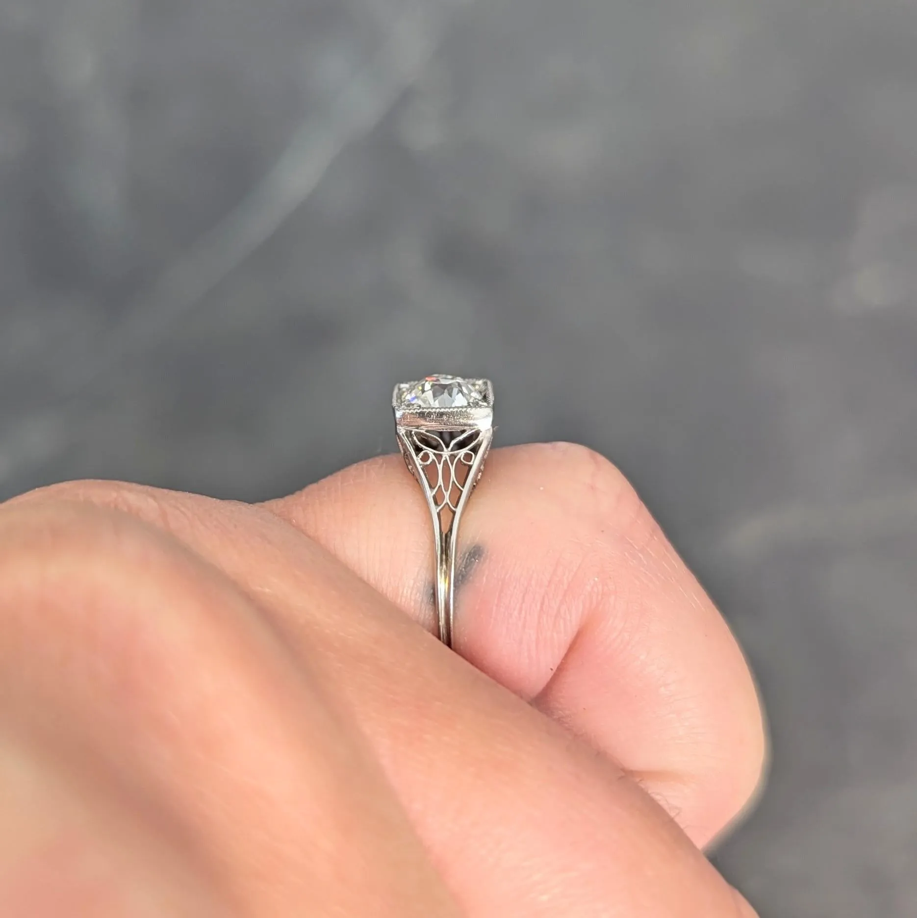 Art Deco 0.68 CTW Old European Diamond Platinum Butterfly Vintage Engagement Ring
