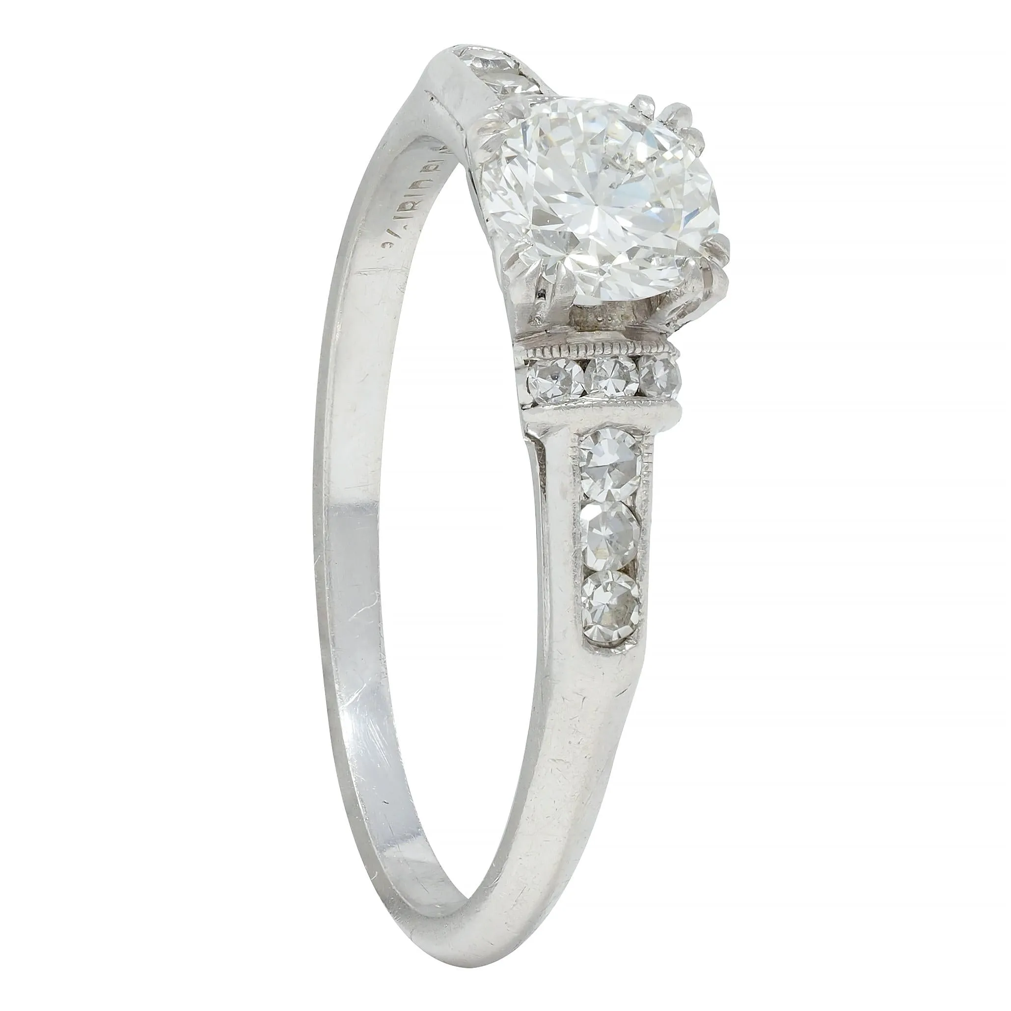Art Deco 0.74 CTW Transitional Cut Diamond Platinum Vintage Arch Engagement Ring