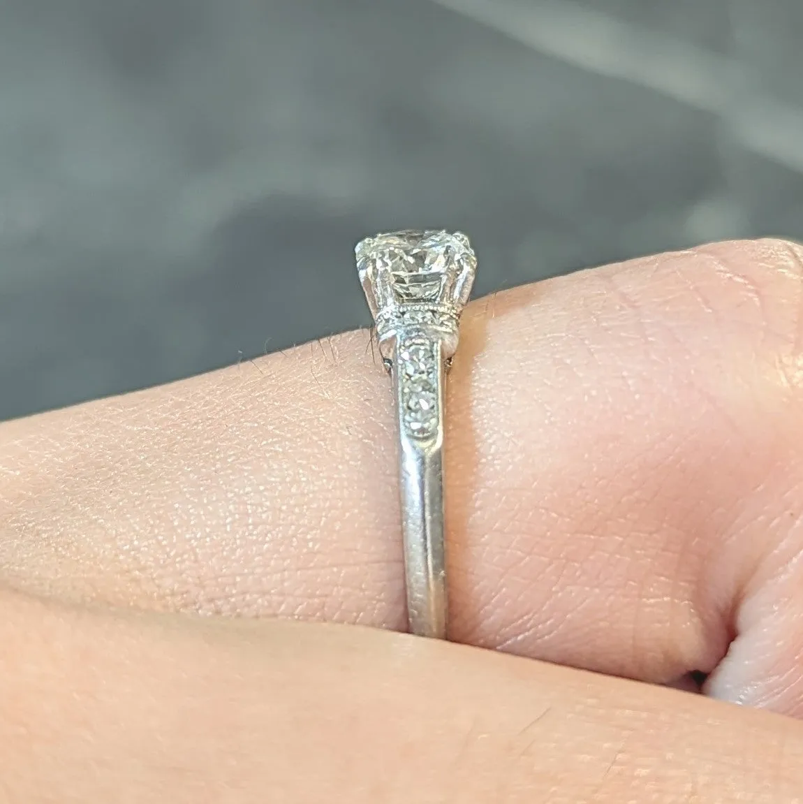 Art Deco 0.74 CTW Transitional Cut Diamond Platinum Vintage Arch Engagement Ring