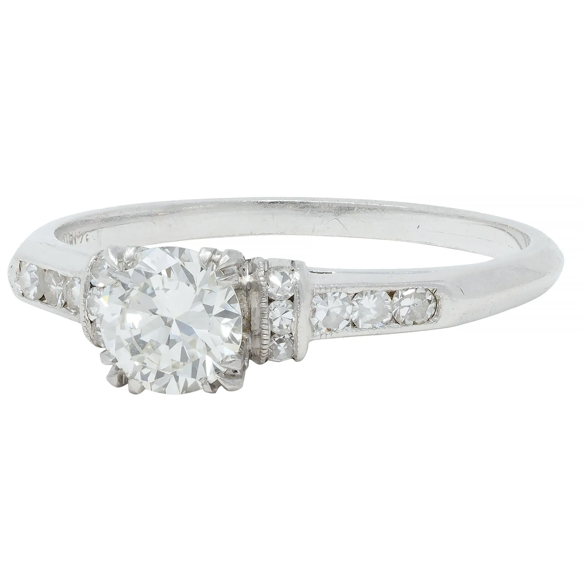 Art Deco 0.74 CTW Transitional Cut Diamond Platinum Vintage Arch Engagement Ring
