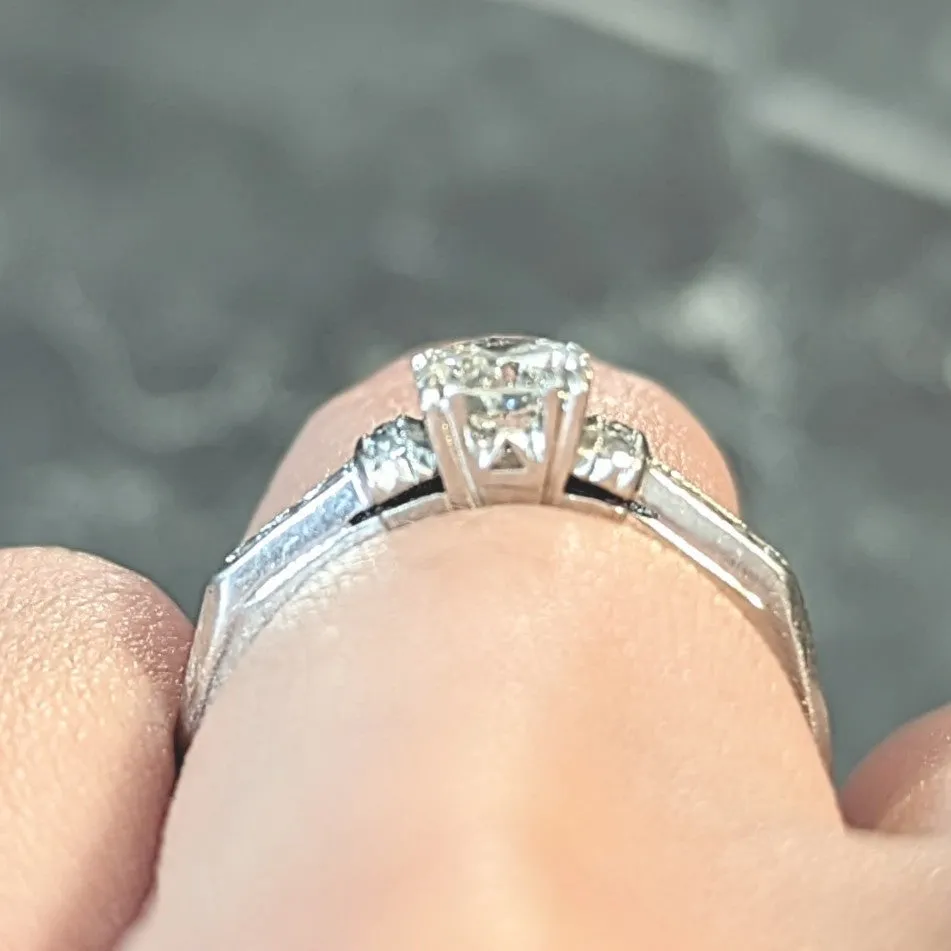 Art Deco 0.74 CTW Transitional Cut Diamond Platinum Vintage Arch Engagement Ring