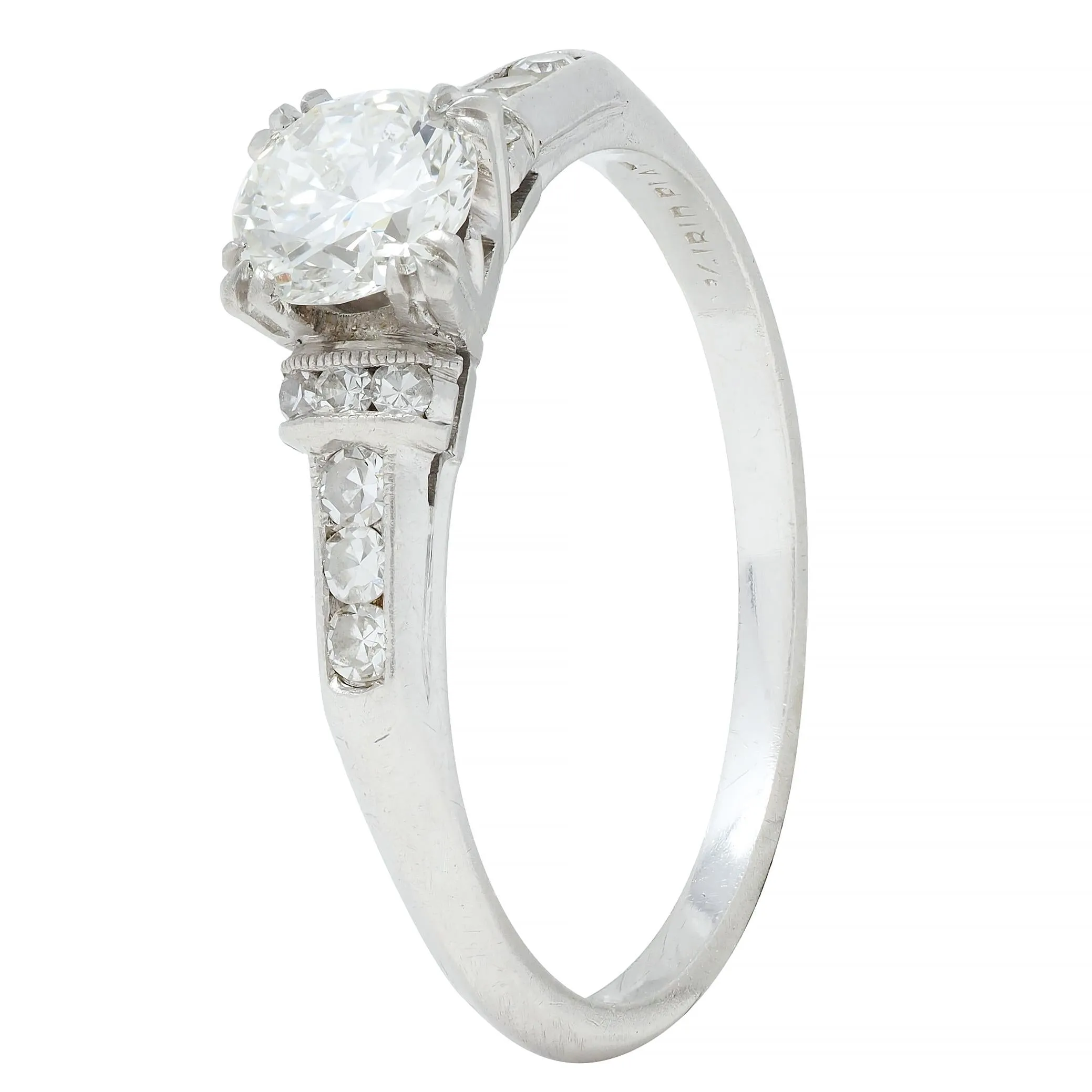 Art Deco 0.74 CTW Transitional Cut Diamond Platinum Vintage Arch Engagement Ring
