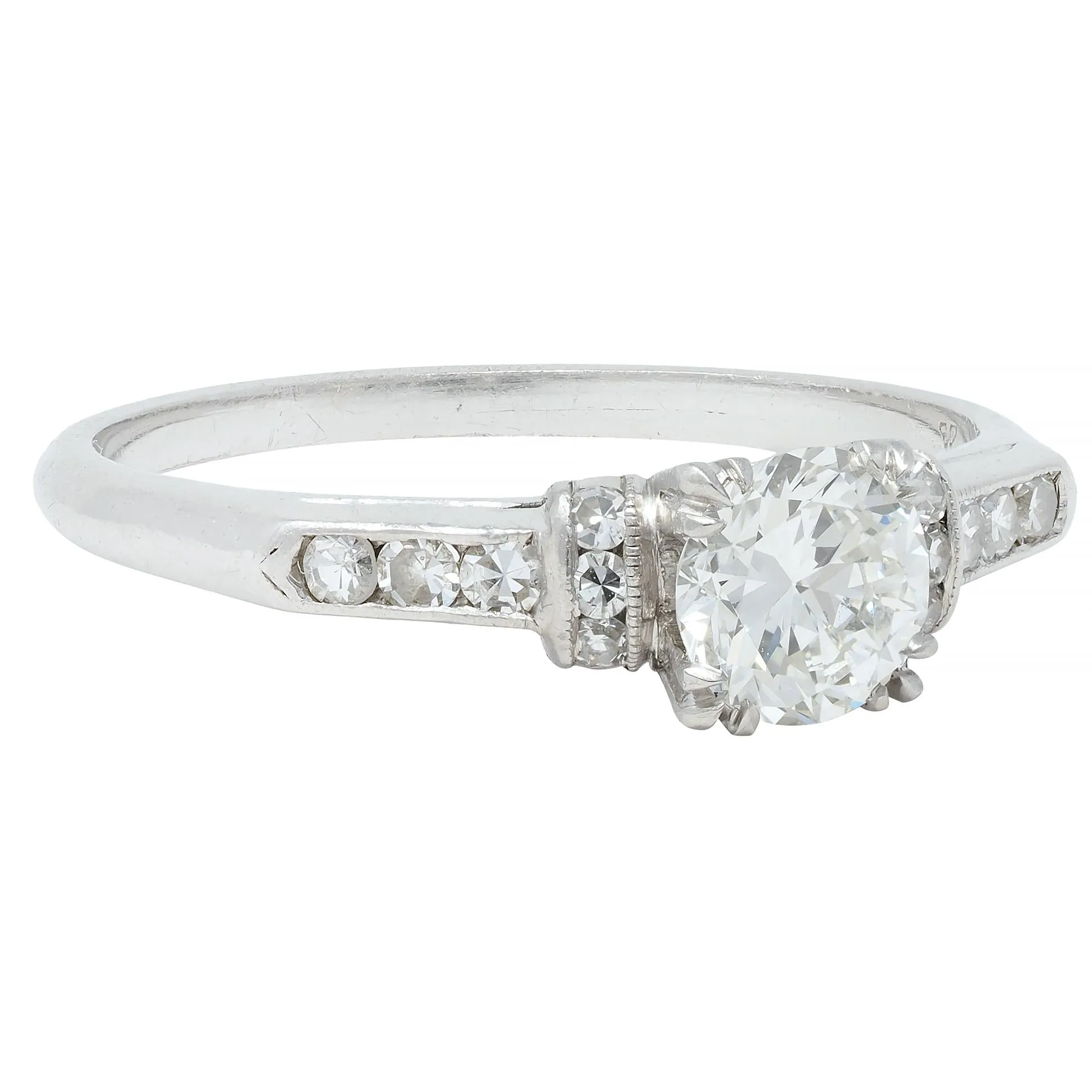 Art Deco 0.74 CTW Transitional Cut Diamond Platinum Vintage Arch Engagement Ring