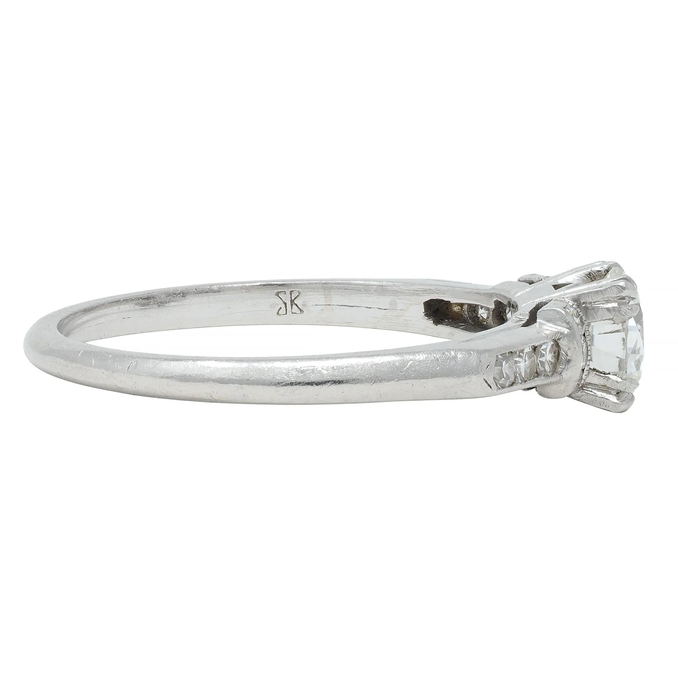 Art Deco 0.74 CTW Transitional Cut Diamond Platinum Vintage Arch Engagement Ring