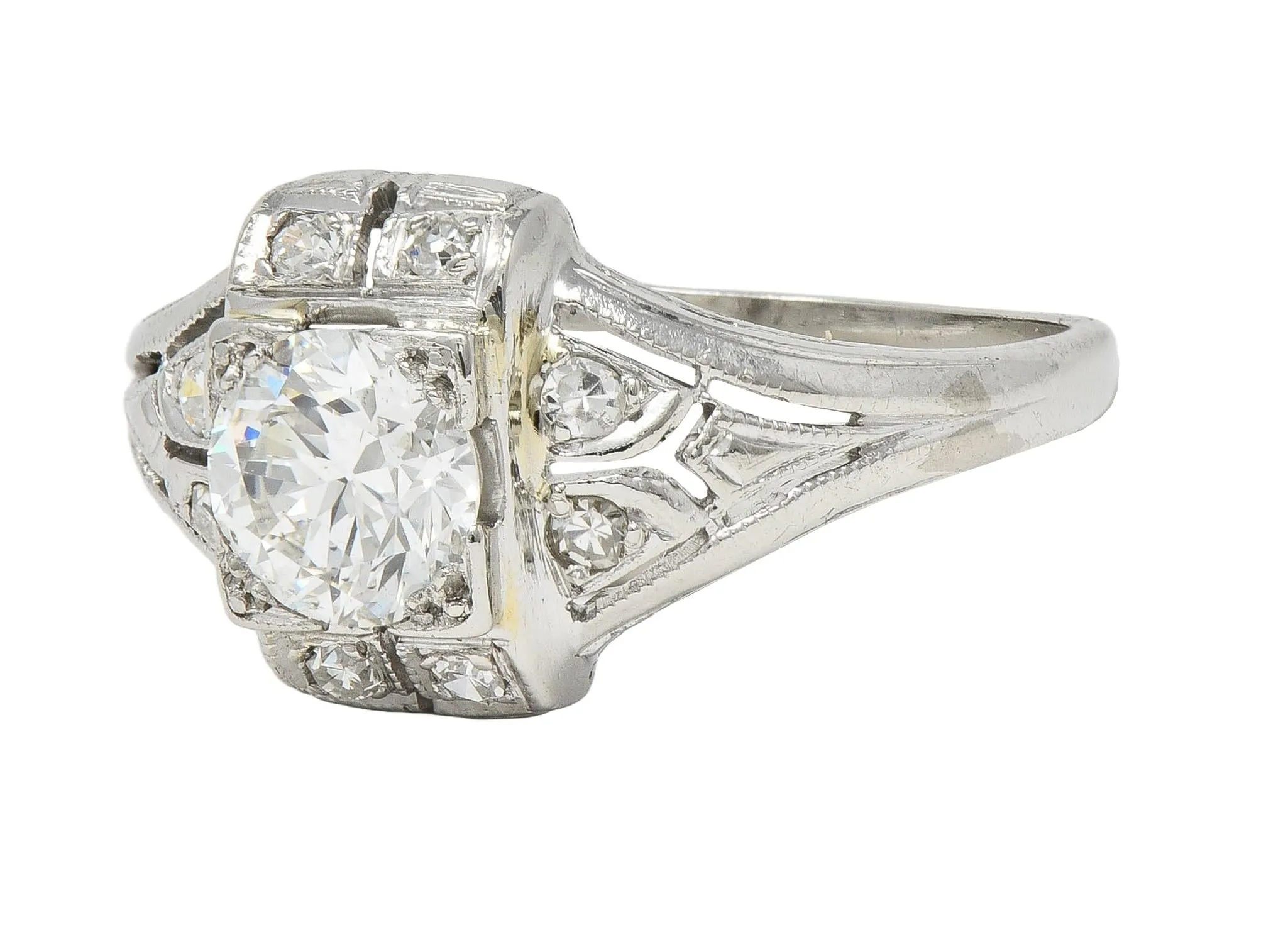 Art Deco 0.85 CTW Diamond Platinum Vintage Bombe Engagement Ring