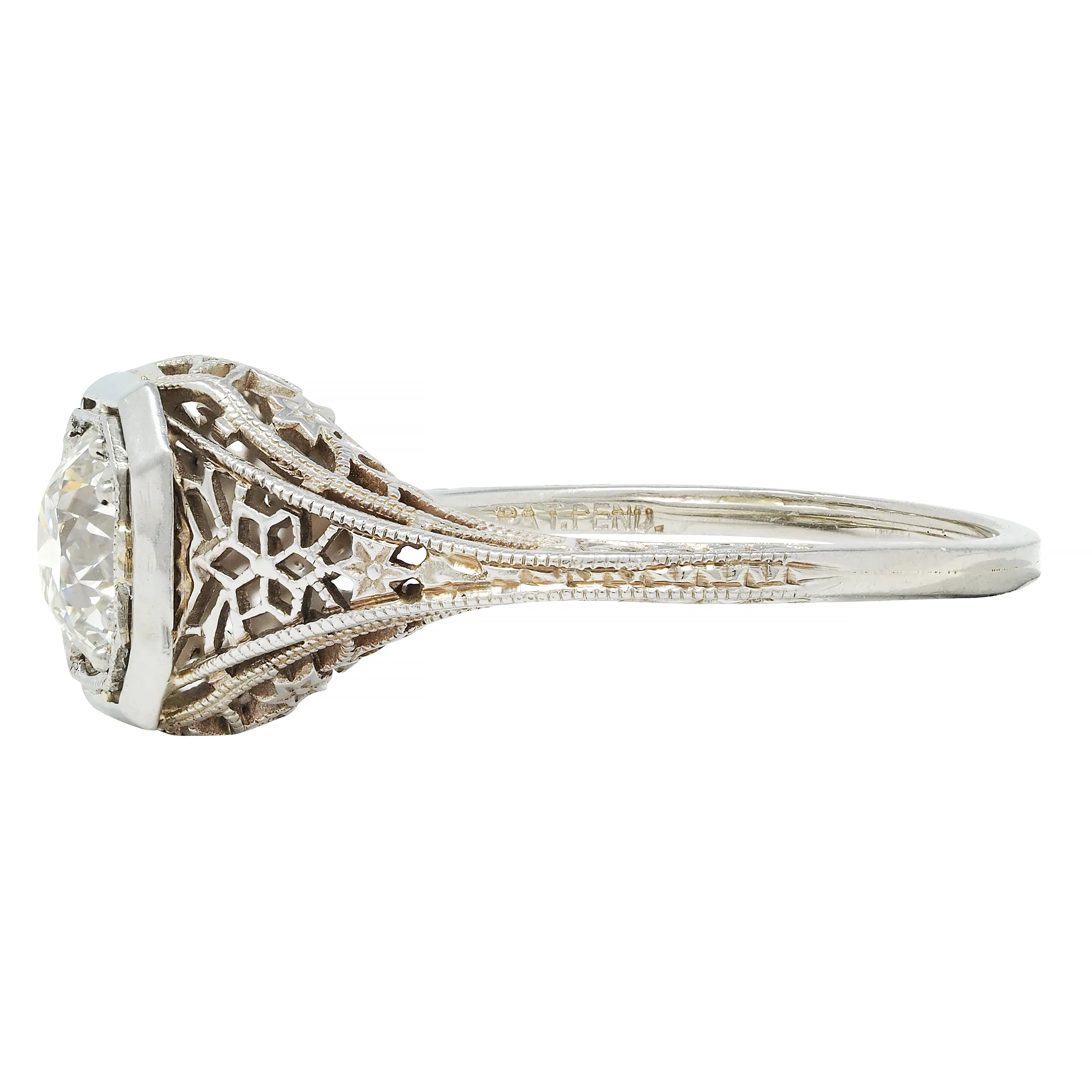 Art Deco 0.90 CTW Old European Cut Diamond Floral Vintage Engagement Ring