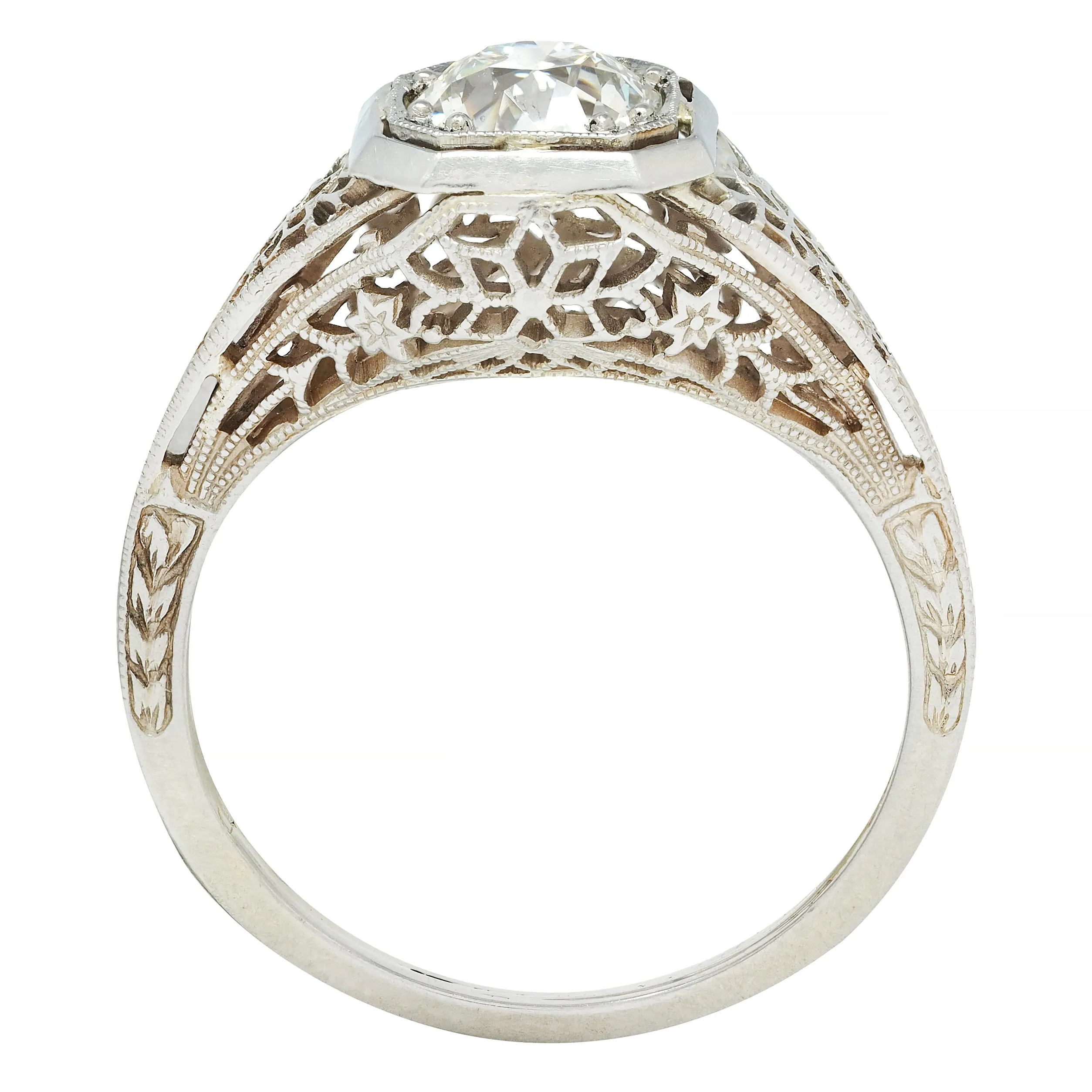 Art Deco 0.90 CTW Old European Cut Diamond Floral Vintage Engagement Ring