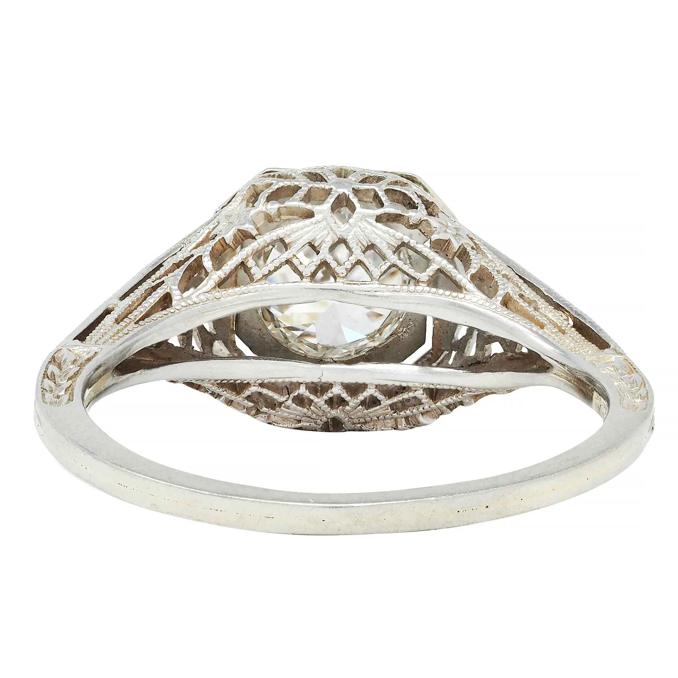 Art Deco 0.90 CTW Old European Cut Diamond Floral Vintage Engagement Ring