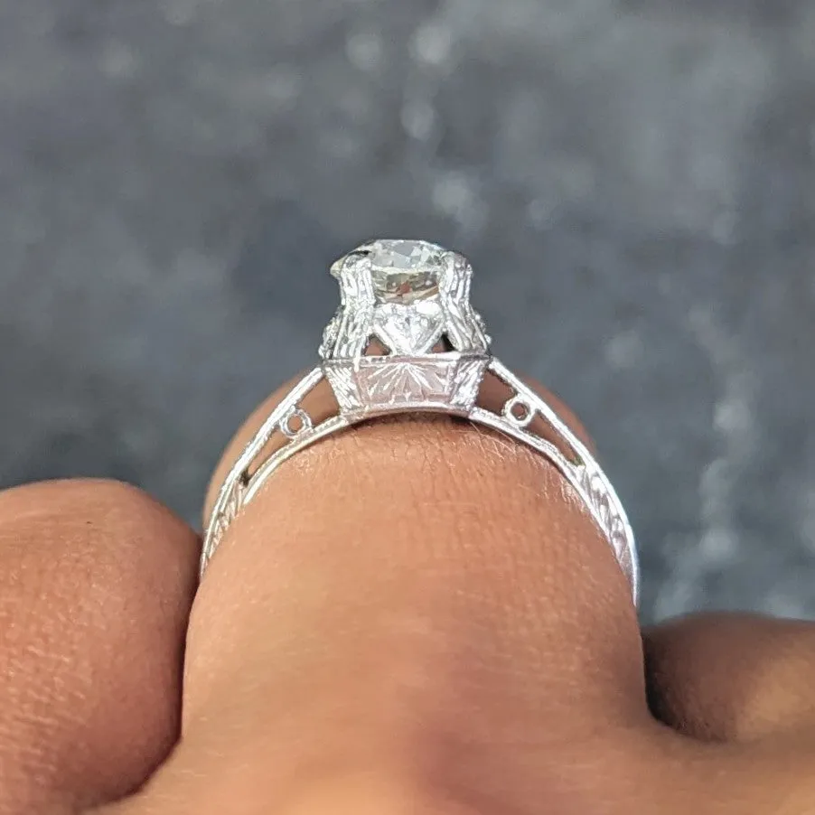 Art Deco 0.91 CTW Old European Cut Diamond Platinum Heart Vintage Engagement Ring