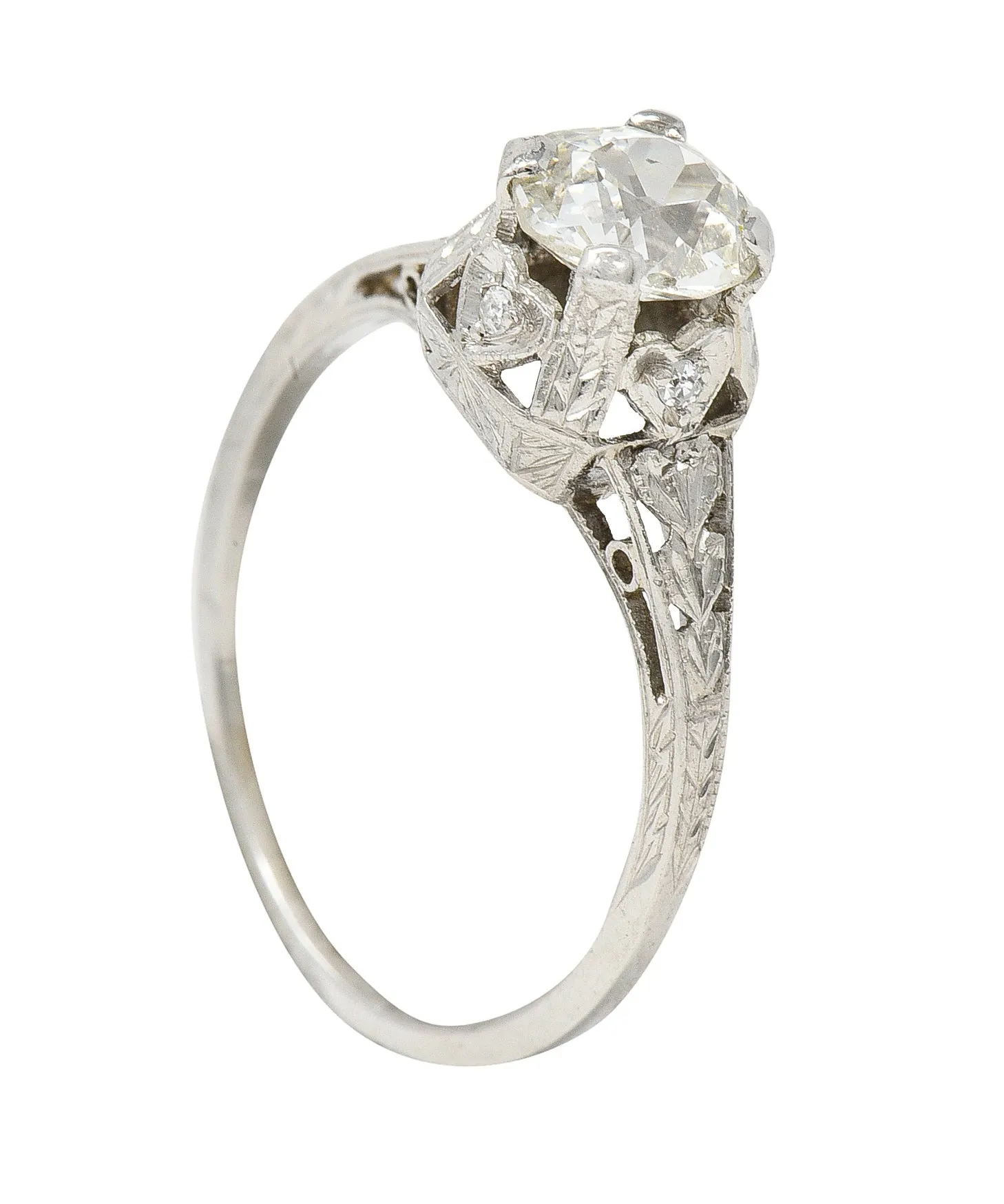 Art Deco 0.91 CTW Old European Cut Diamond Platinum Heart Vintage Engagement Ring