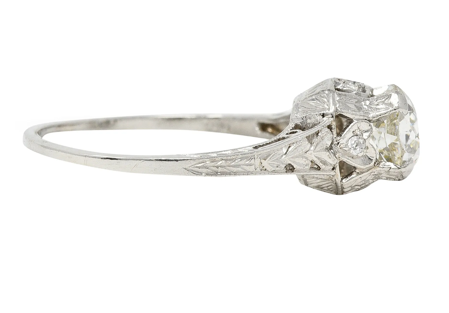 Art Deco 0.91 CTW Old European Cut Diamond Platinum Heart Vintage Engagement Ring