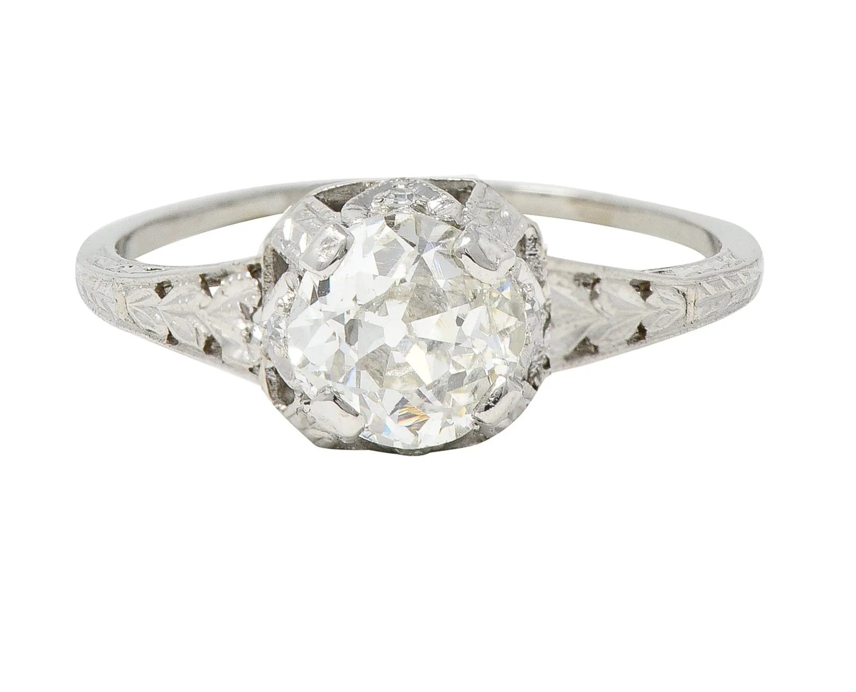 Art Deco 0.91 CTW Old European Cut Diamond Platinum Heart Vintage Engagement Ring