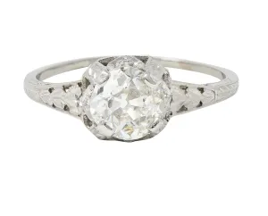 Art Deco 0.91 CTW Old European Cut Diamond Platinum Heart Vintage Engagement Ring