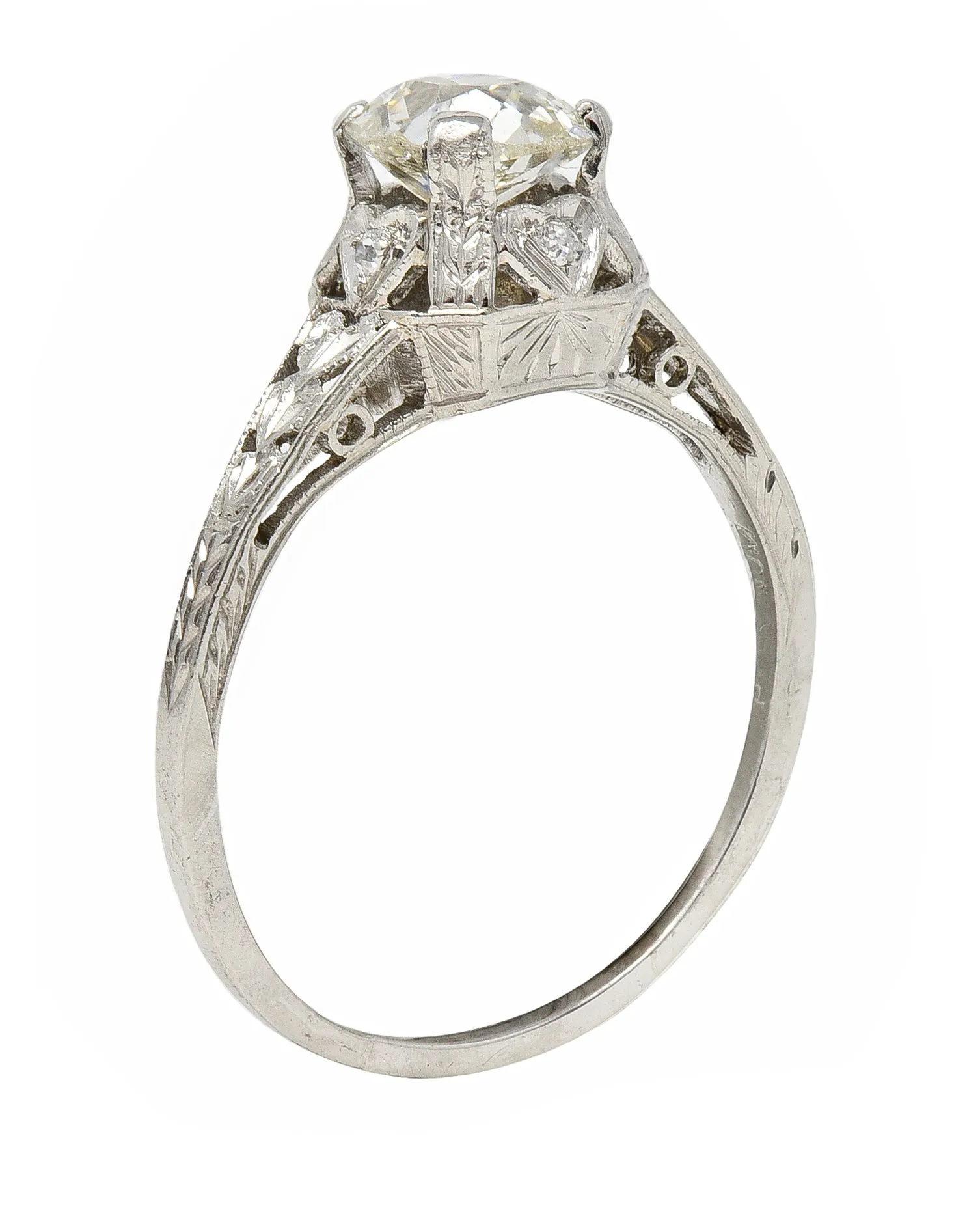 Art Deco 0.91 CTW Old European Cut Diamond Platinum Heart Vintage Engagement Ring