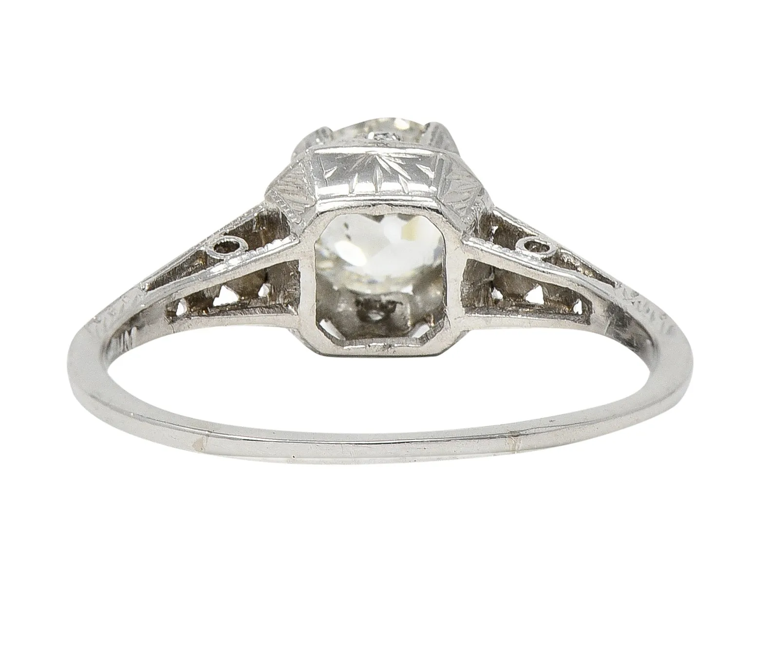 Art Deco 0.91 CTW Old European Cut Diamond Platinum Heart Vintage Engagement Ring