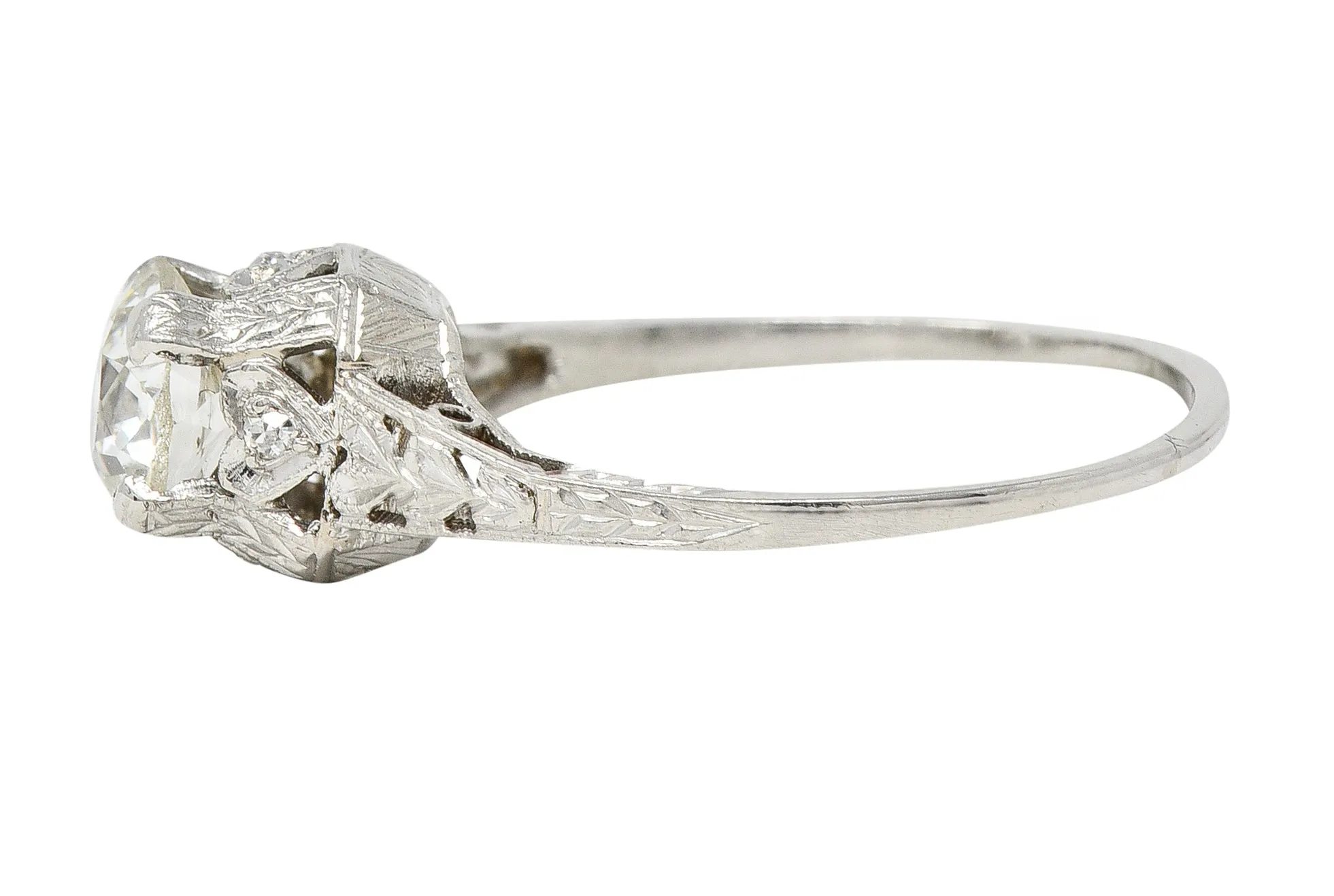 Art Deco 0.91 CTW Old European Cut Diamond Platinum Heart Vintage Engagement Ring