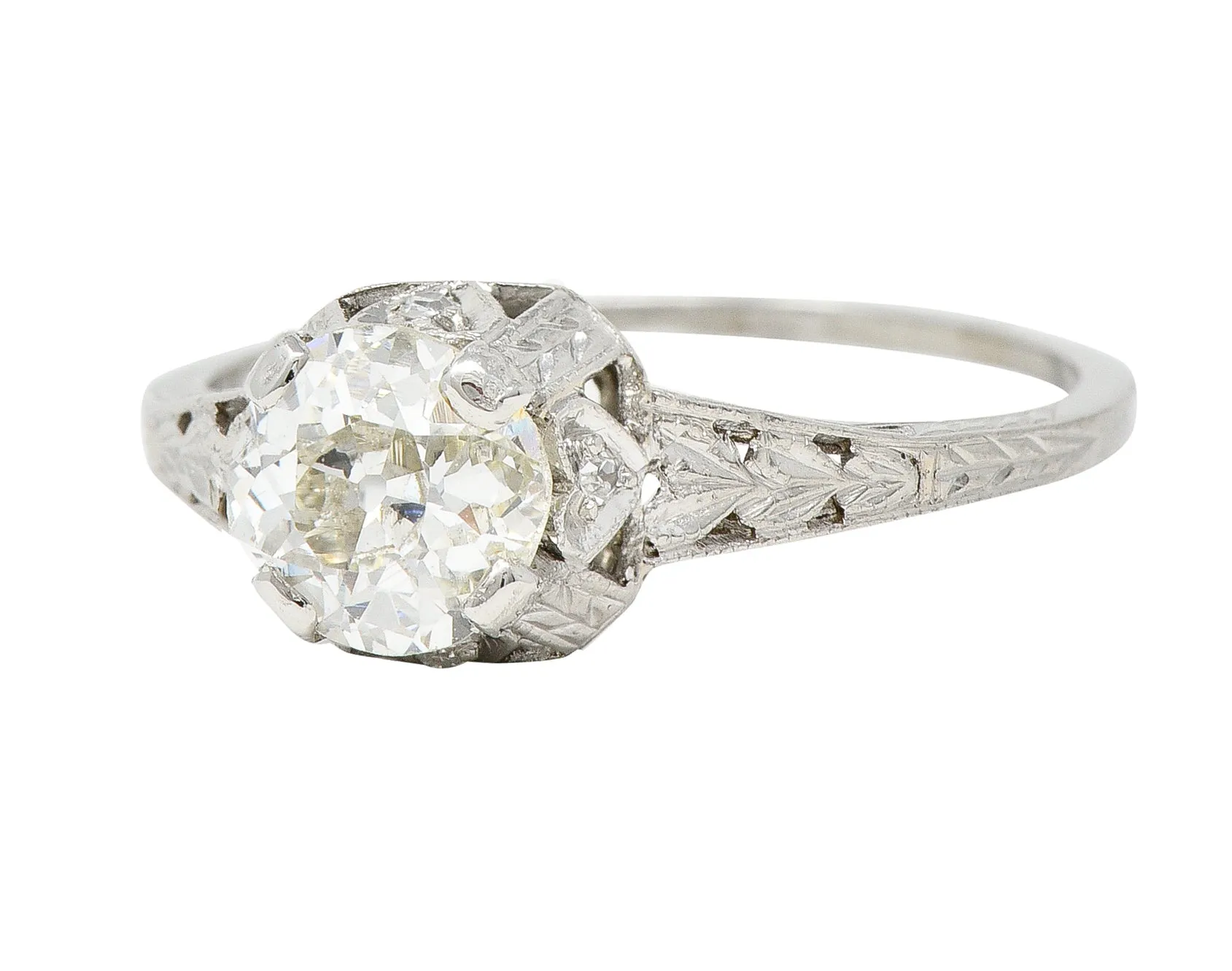 Art Deco 0.91 CTW Old European Cut Diamond Platinum Heart Vintage Engagement Ring