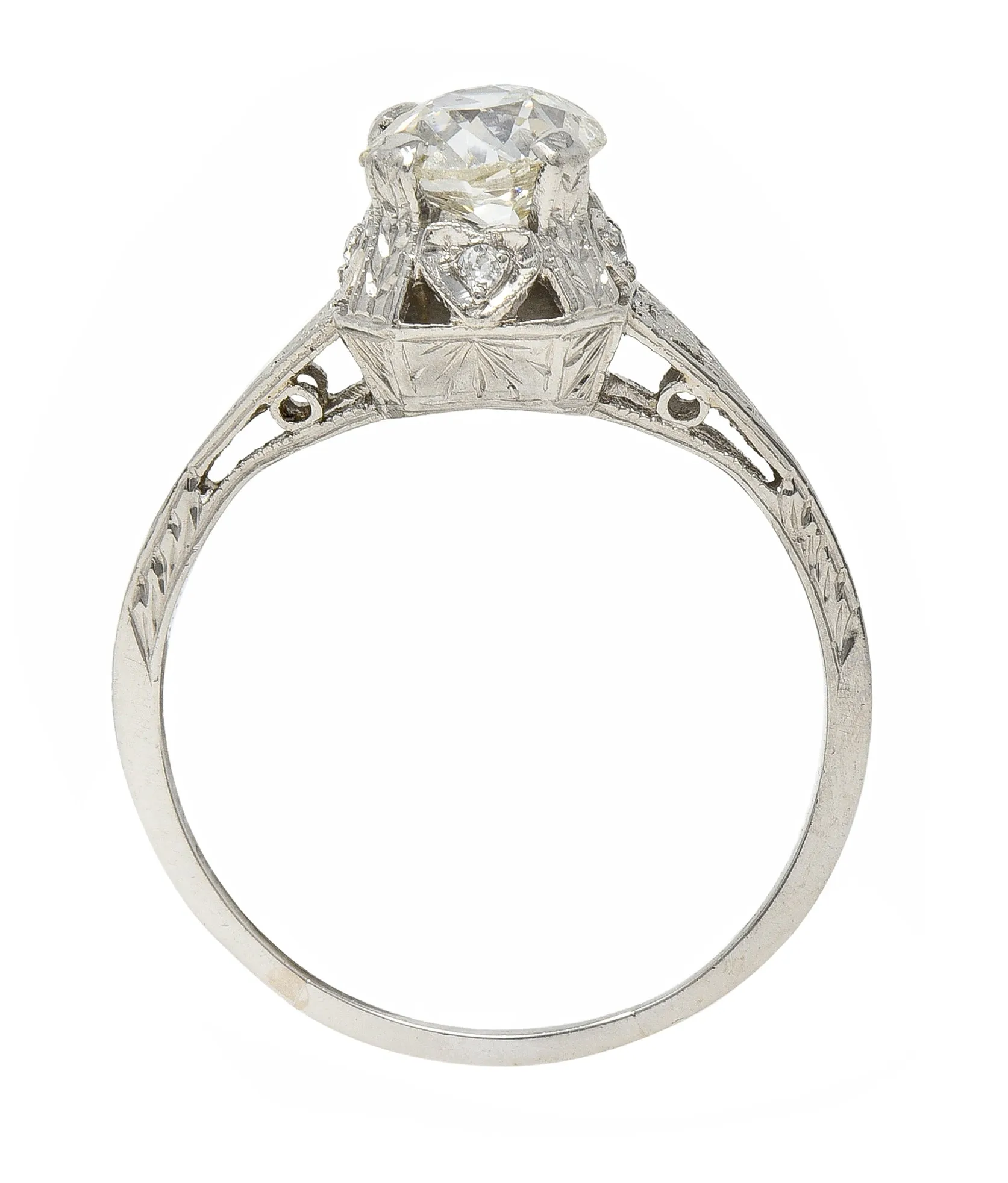 Art Deco 0.91 CTW Old European Cut Diamond Platinum Heart Vintage Engagement Ring