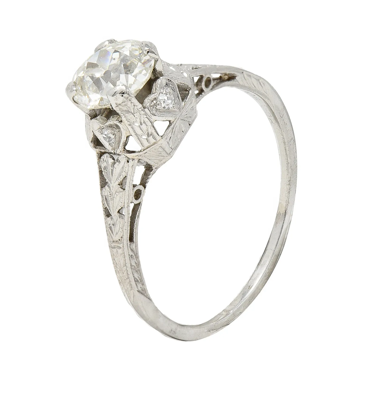 Art Deco 0.91 CTW Old European Cut Diamond Platinum Heart Vintage Engagement Ring