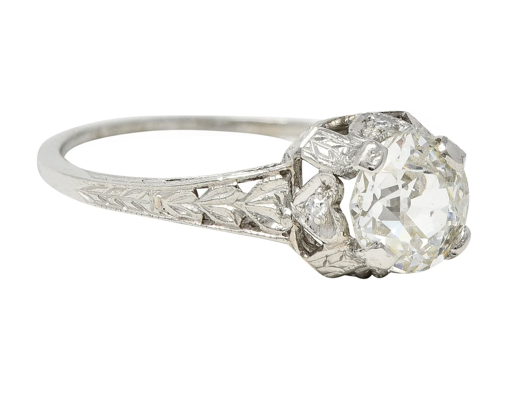 Art Deco 0.91 CTW Old European Cut Diamond Platinum Heart Vintage Engagement Ring