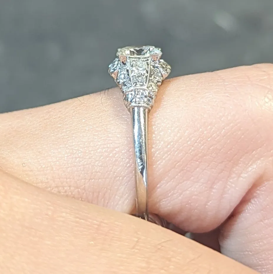 Art Deco 1.02 CTW Transitional Cut Diamond Platinum Engagement Ring