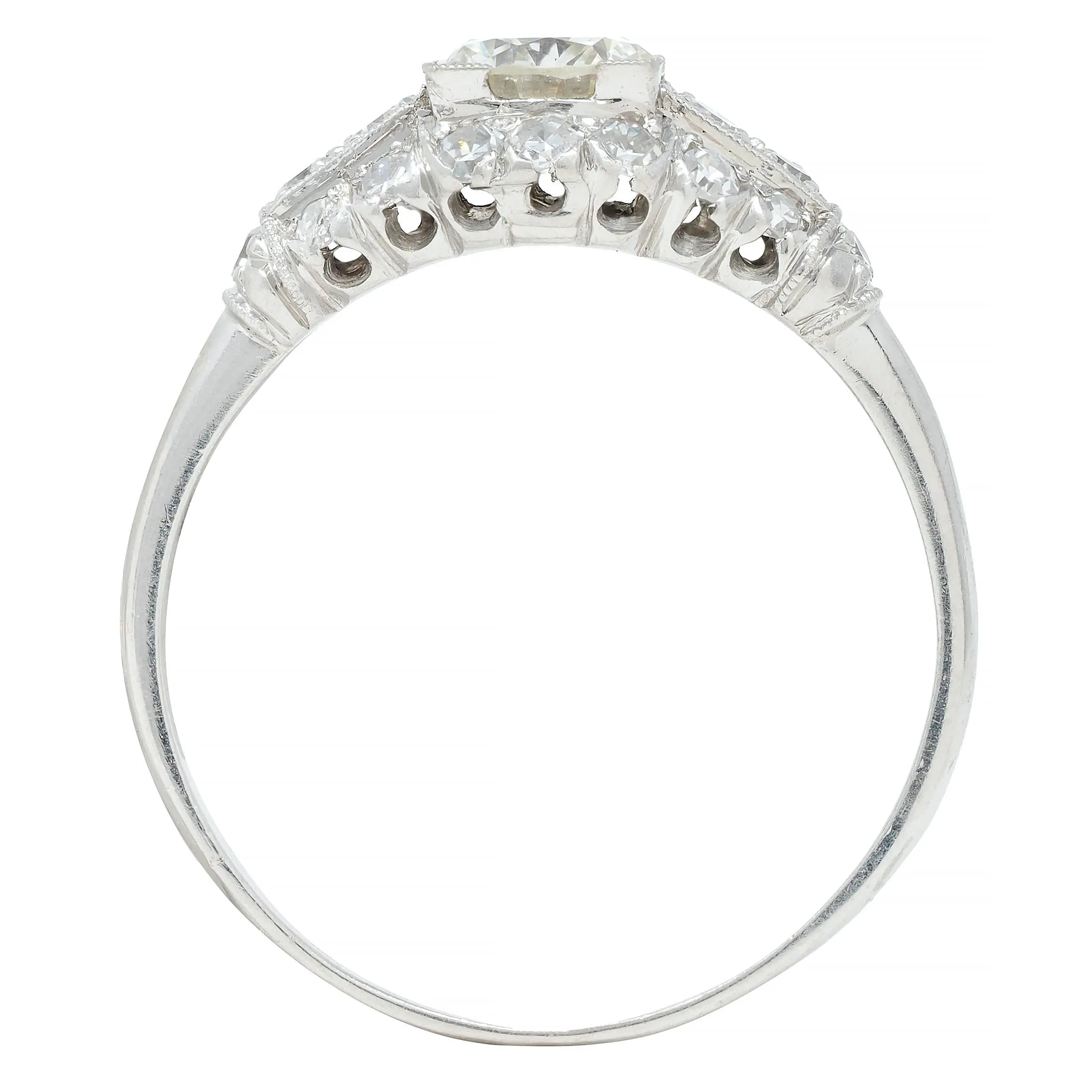 Art Deco 1.02 CTW Transitional Cut Diamond Platinum Engagement Ring
