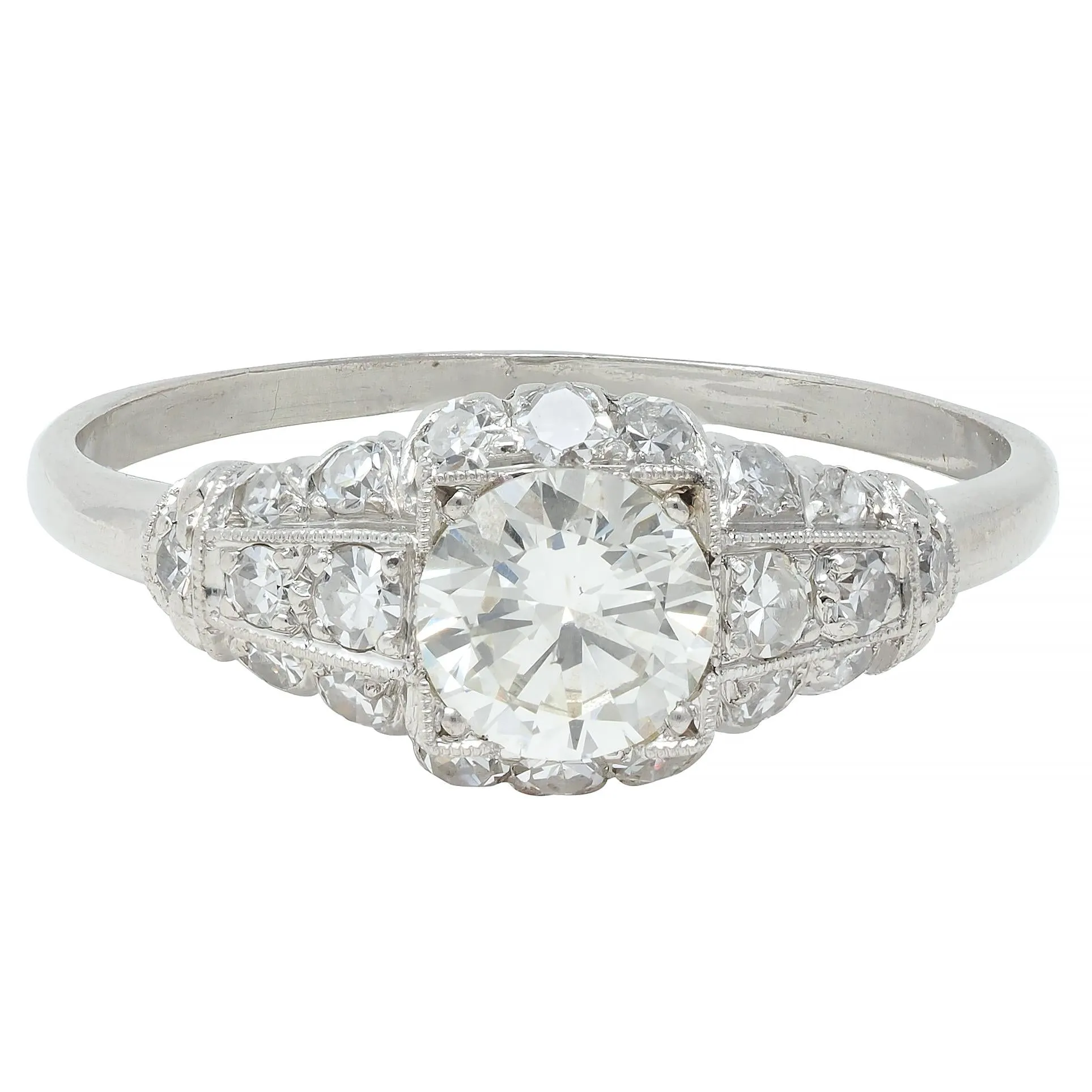 Art Deco 1.02 CTW Transitional Cut Diamond Platinum Engagement Ring