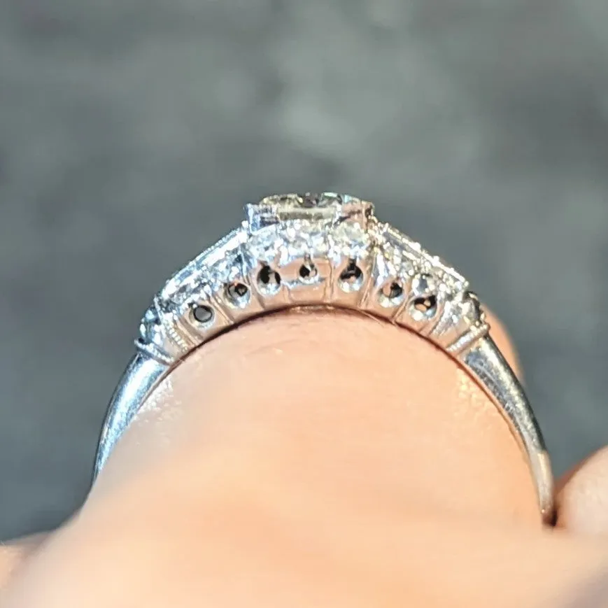 Art Deco 1.02 CTW Transitional Cut Diamond Platinum Engagement Ring