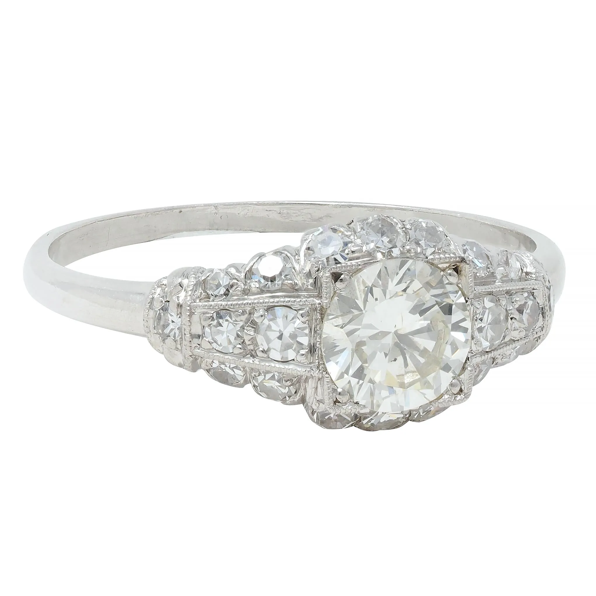 Art Deco 1.02 CTW Transitional Cut Diamond Platinum Engagement Ring