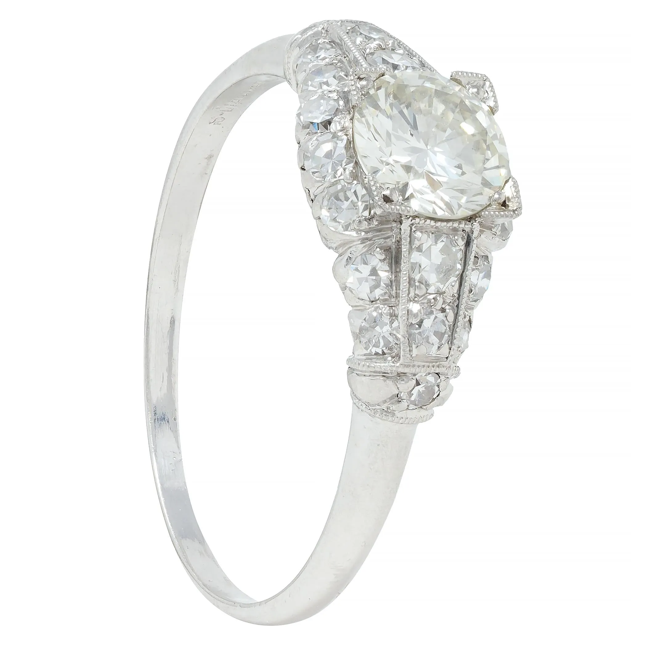 Art Deco 1.02 CTW Transitional Cut Diamond Platinum Engagement Ring