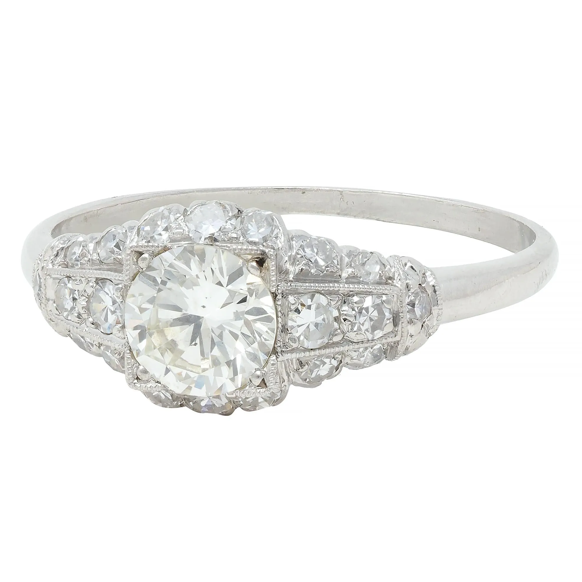 Art Deco 1.02 CTW Transitional Cut Diamond Platinum Engagement Ring