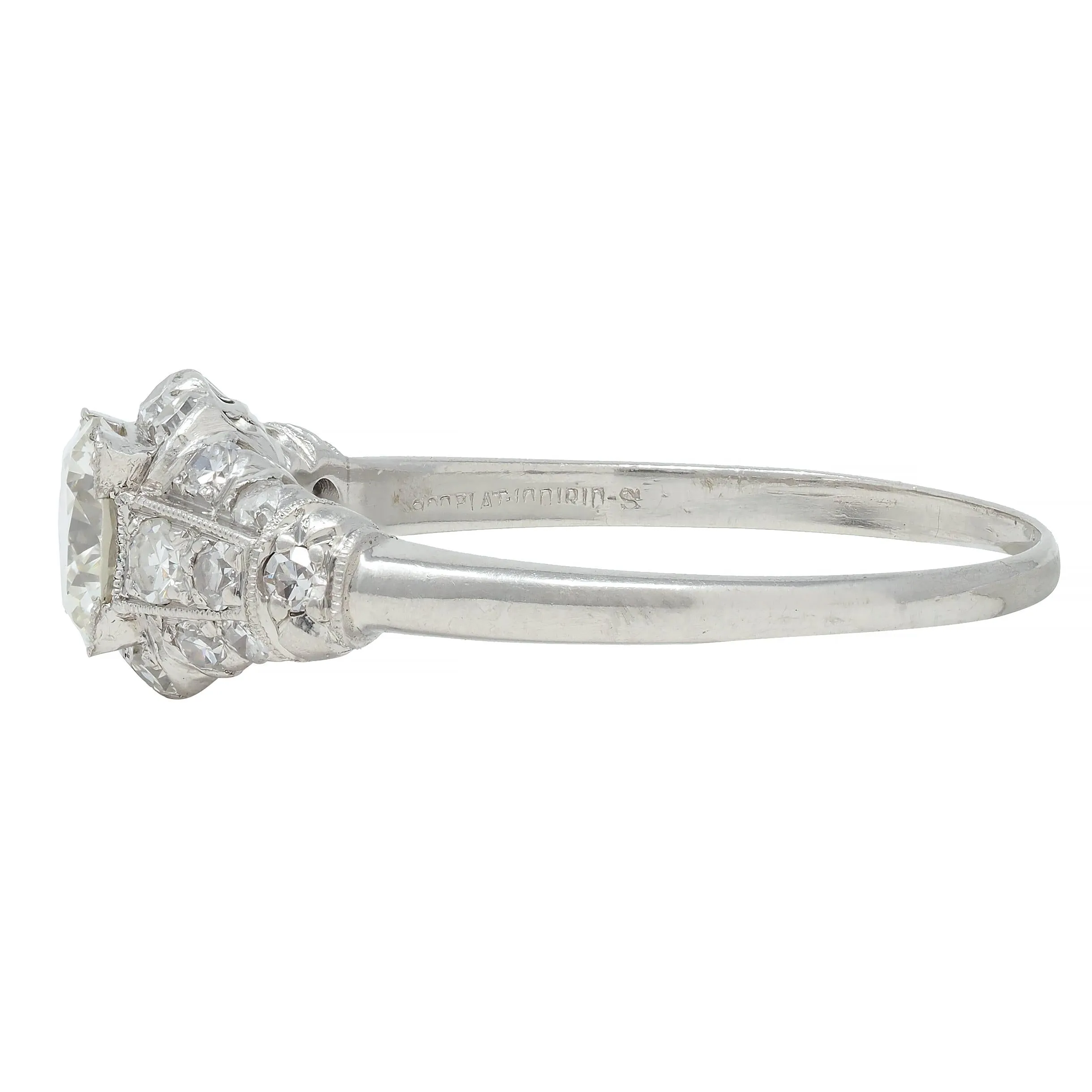 Art Deco 1.02 CTW Transitional Cut Diamond Platinum Engagement Ring
