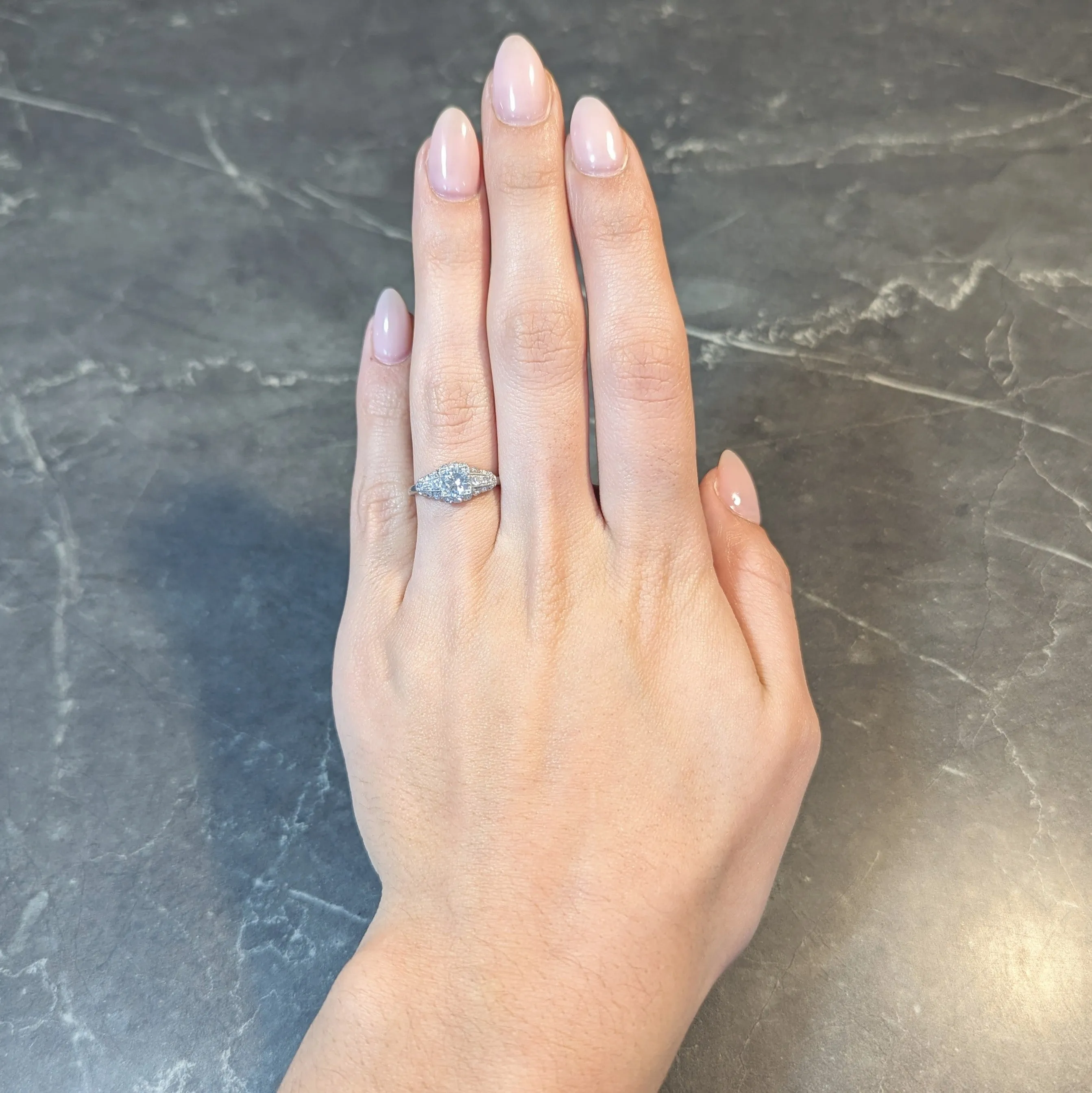 Art Deco 1.02 CTW Transitional Cut Diamond Platinum Engagement Ring