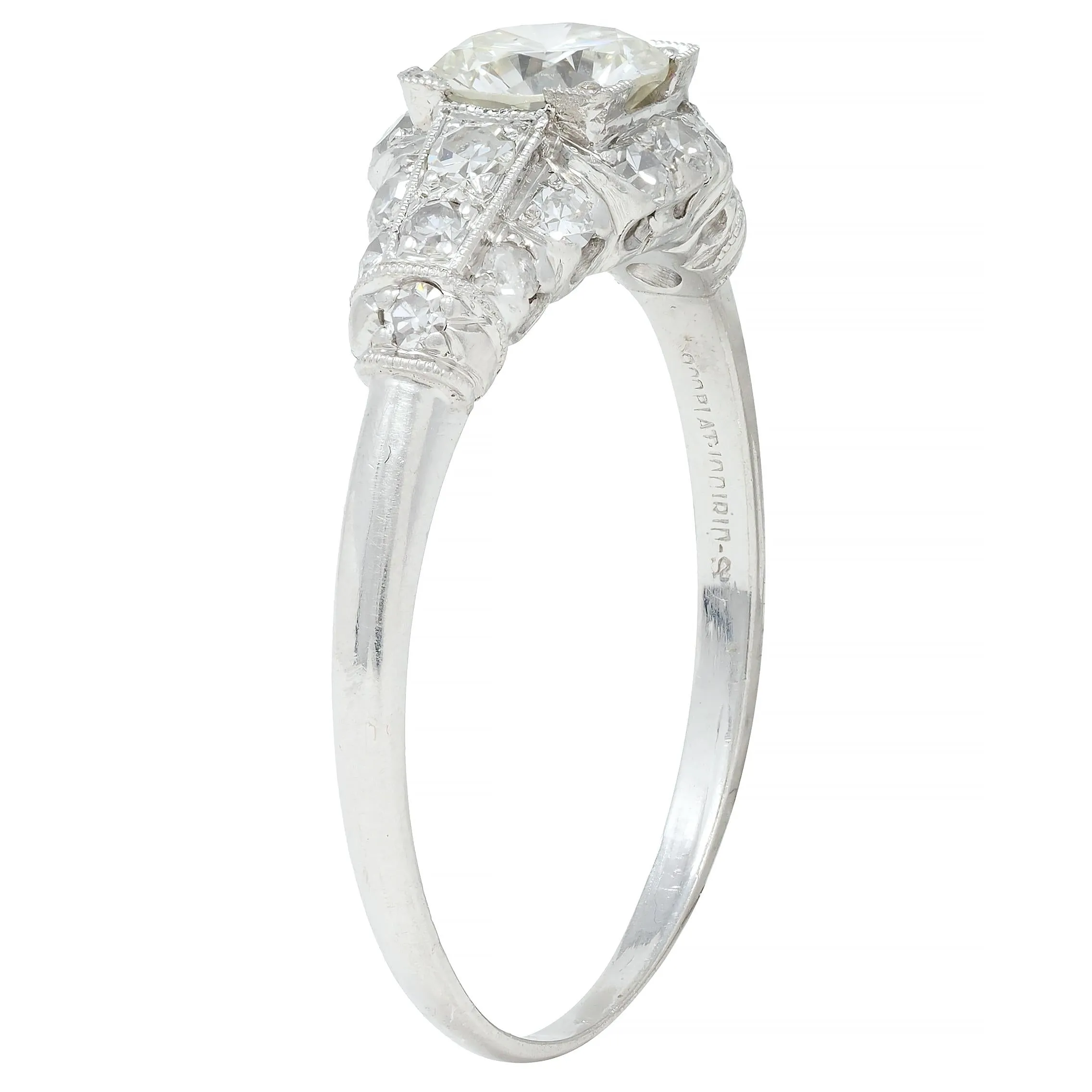 Art Deco 1.02 CTW Transitional Cut Diamond Platinum Engagement Ring