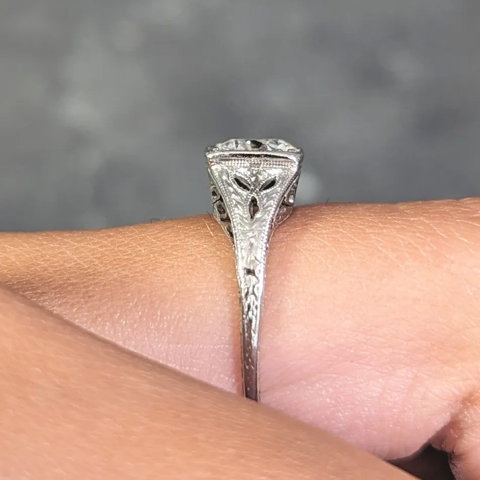 Art Deco 1.06 CTW European Diamond Platinum Foliate Vintage Engagement Ring GIA