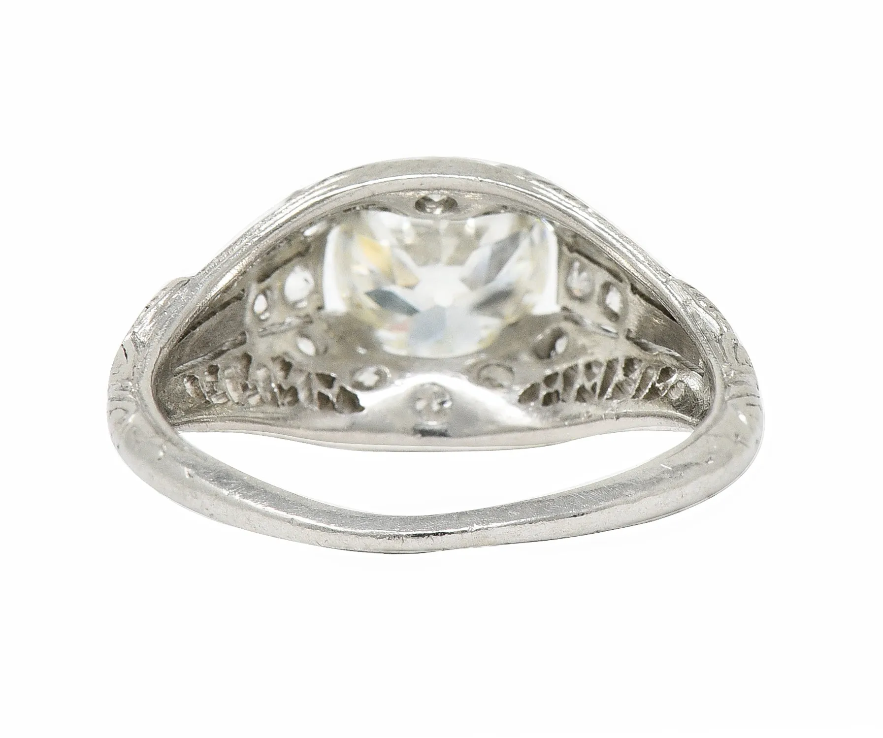 Art Deco 1.38 CTW Old European Diamond Platinum Crescent Cluster Vintage Engagement Ring