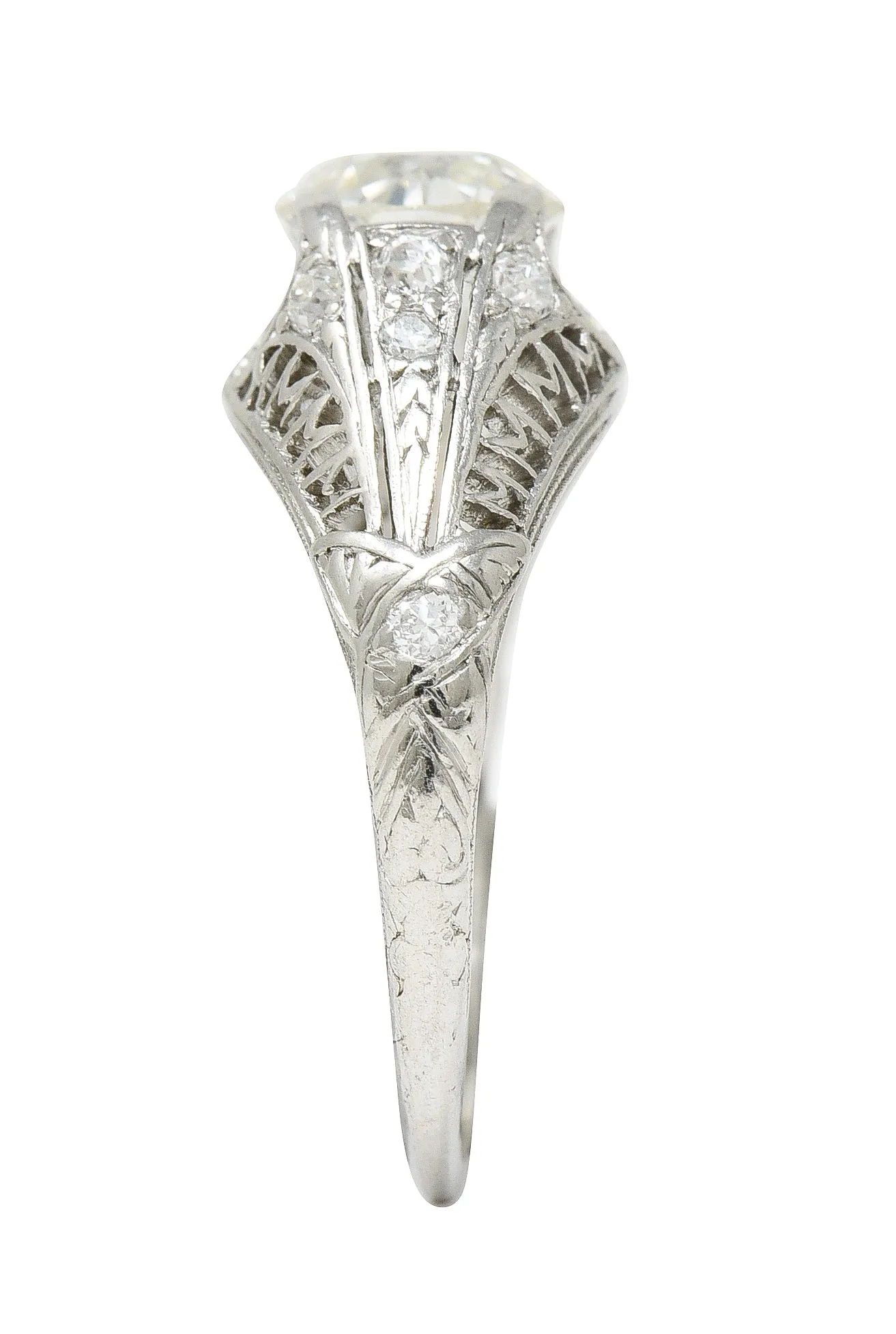 Art Deco 1.38 CTW Old European Diamond Platinum Crescent Cluster Vintage Engagement Ring