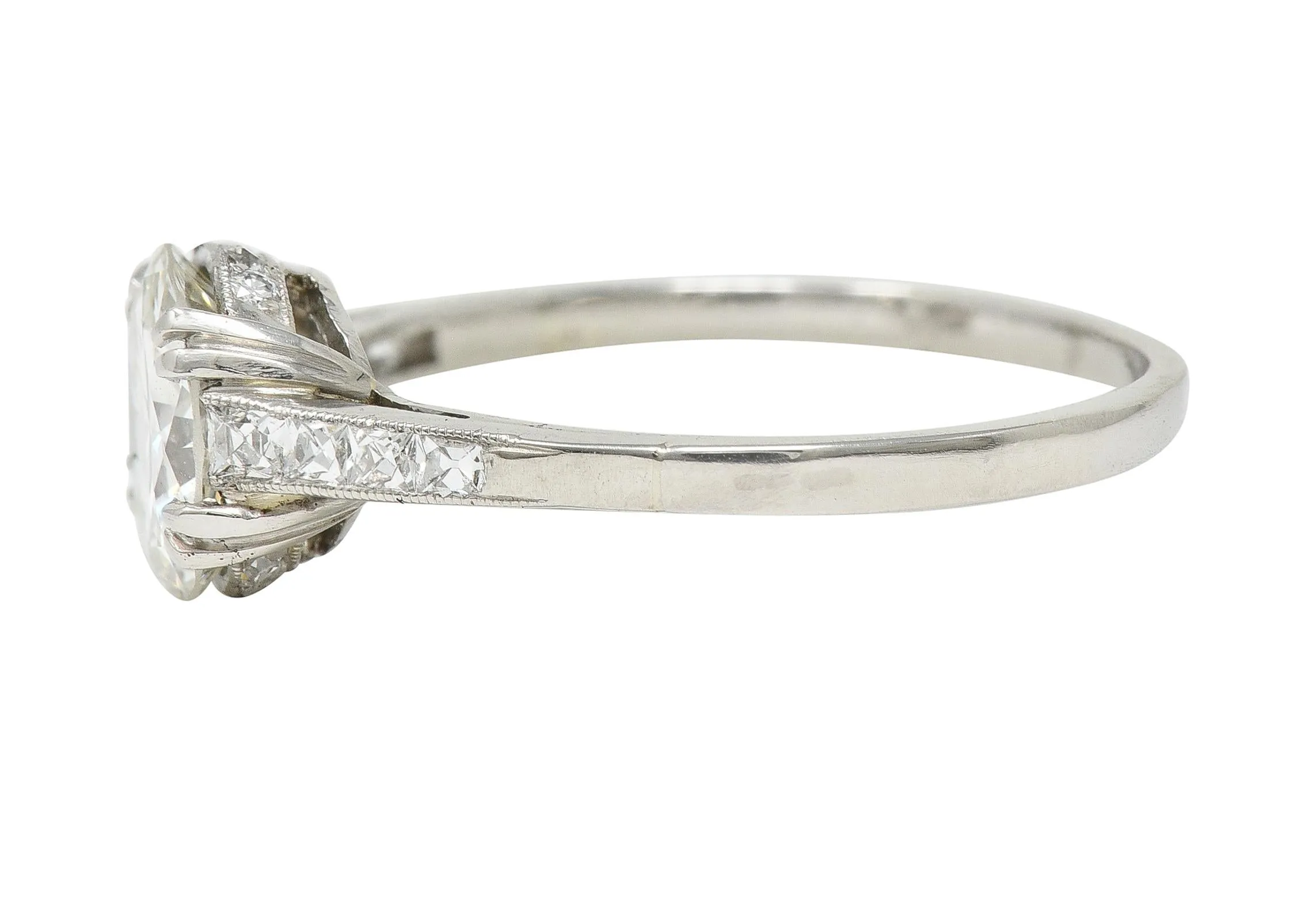 Art Deco 1.68 CTW Old European Cut Diamond Platinum Vintage Engagement Ring