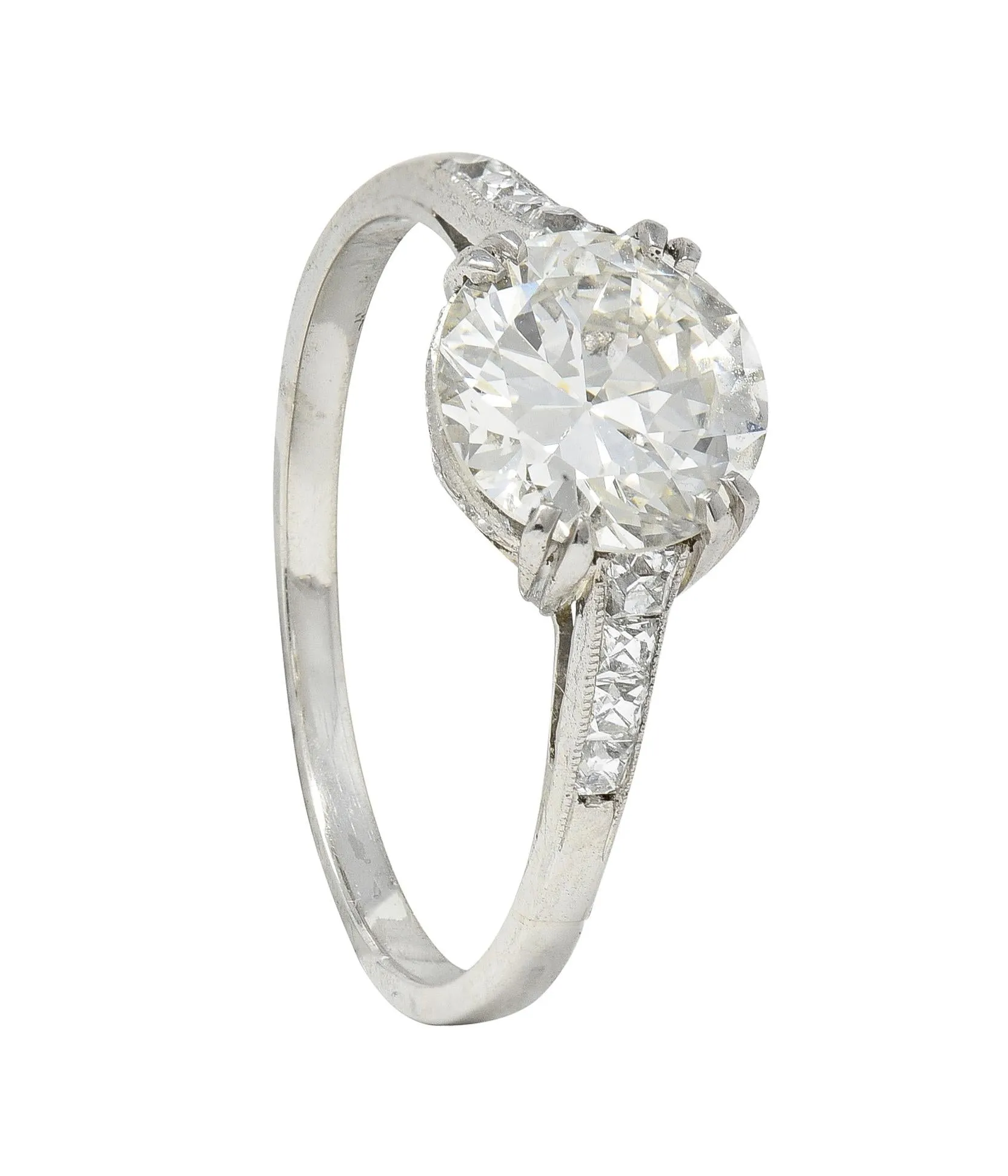 Art Deco 1.68 CTW Old European Cut Diamond Platinum Vintage Engagement Ring